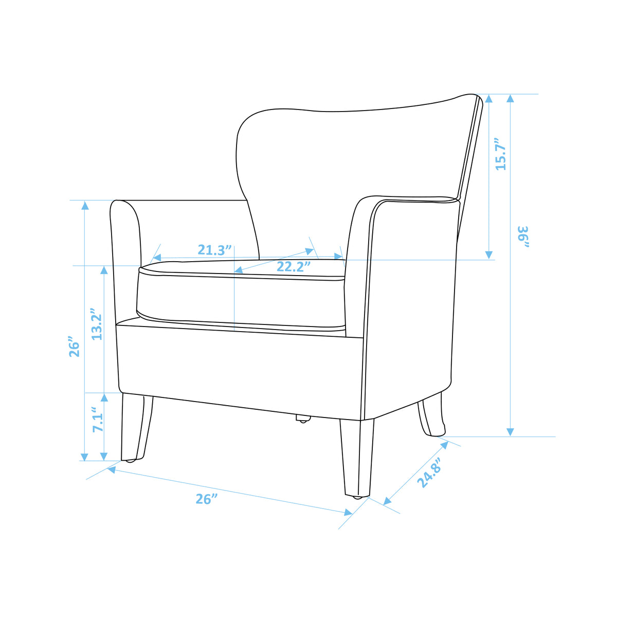 Homy Casa ELLIOT Pattern Accent Chair with Solid Wood Legs and Fireproof Fabric, Open Box