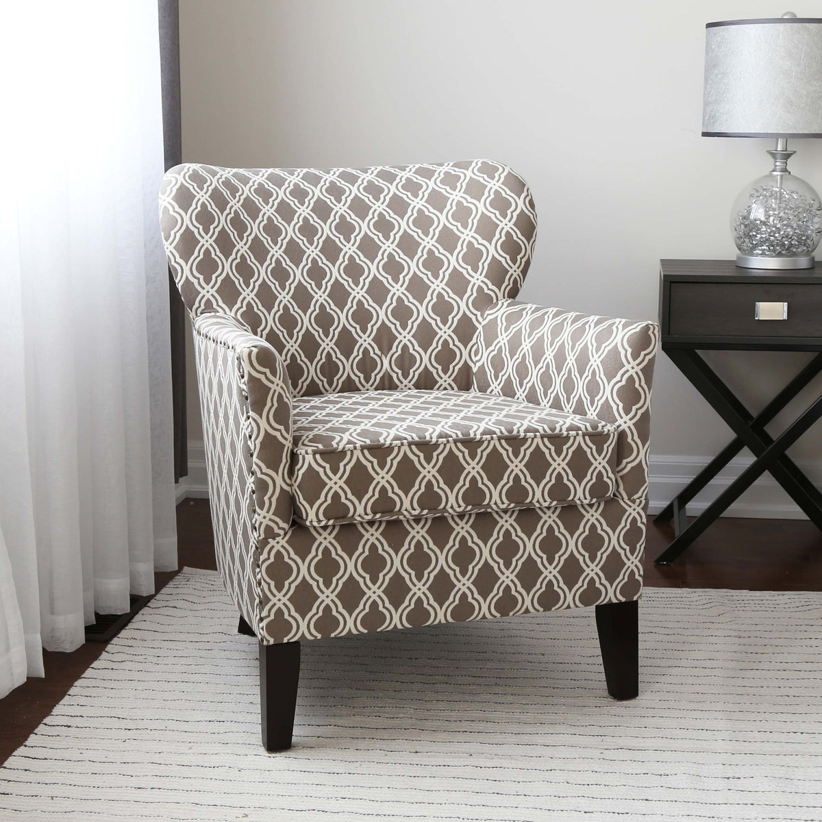 Homy Casa ELLIOT Pattern Accent Chair with Solid Wood Legs and Fireproof Fabric, Open Box