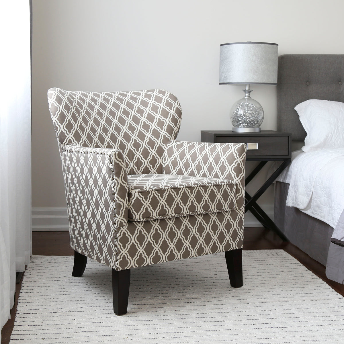 Homy Casa ELLIOT Pattern Accent Chair with Solid Wood Legs and Fireproof Fabric, Open Box