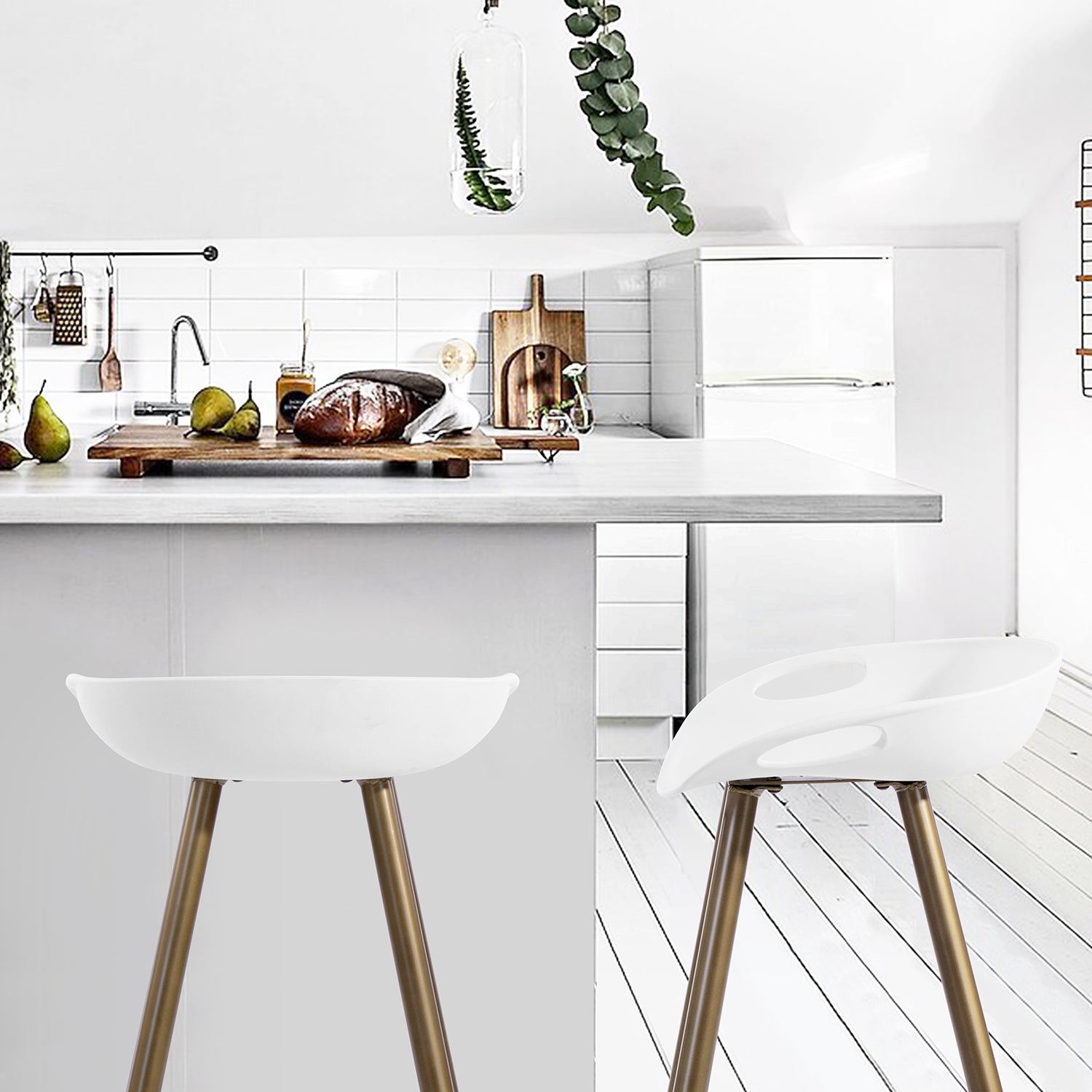 Open Box Homy Casa FIYAN PP White and Bronze Bar Stool 17.72" x 17.72" x 28.94" Modern Seating Solution