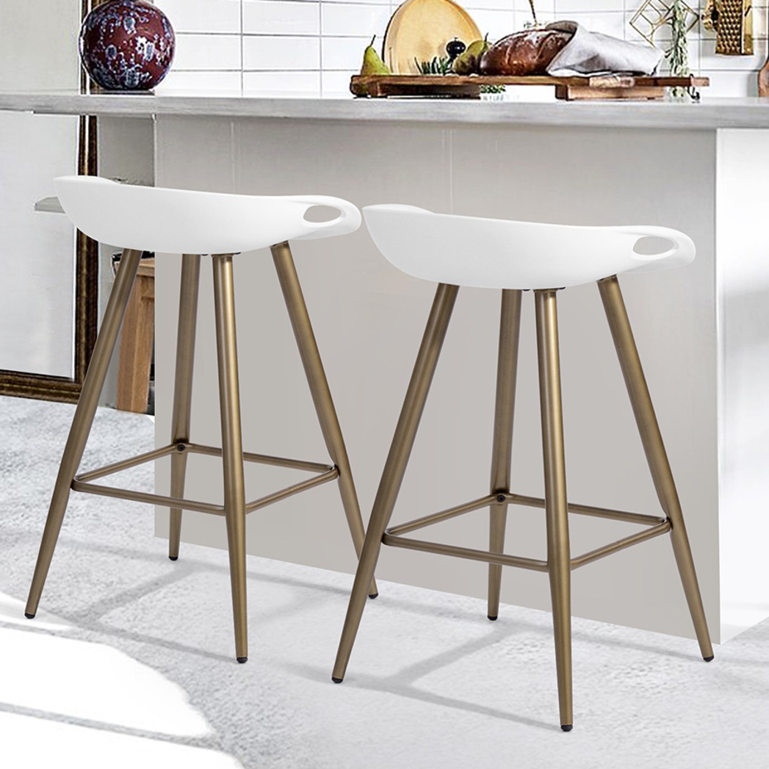 Open Box Homy Casa FIYAN PP White and Bronze Bar Stool 17.72" x 17.72" x 28.94" Modern Seating Solution