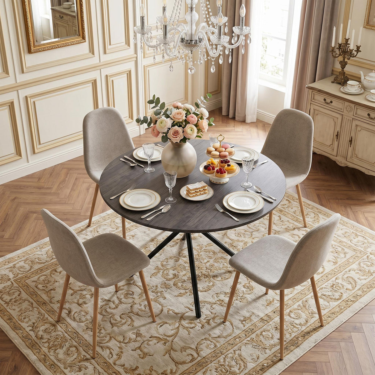 Fontana Modern 39.4" Round Dining Table with Criss-Cross Metal Legs