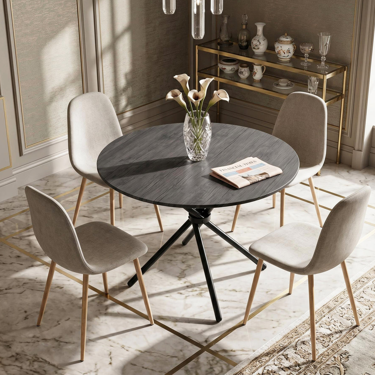 Fontana Modern 39.4" Round Dining Table with Criss-Cross Metal Legs