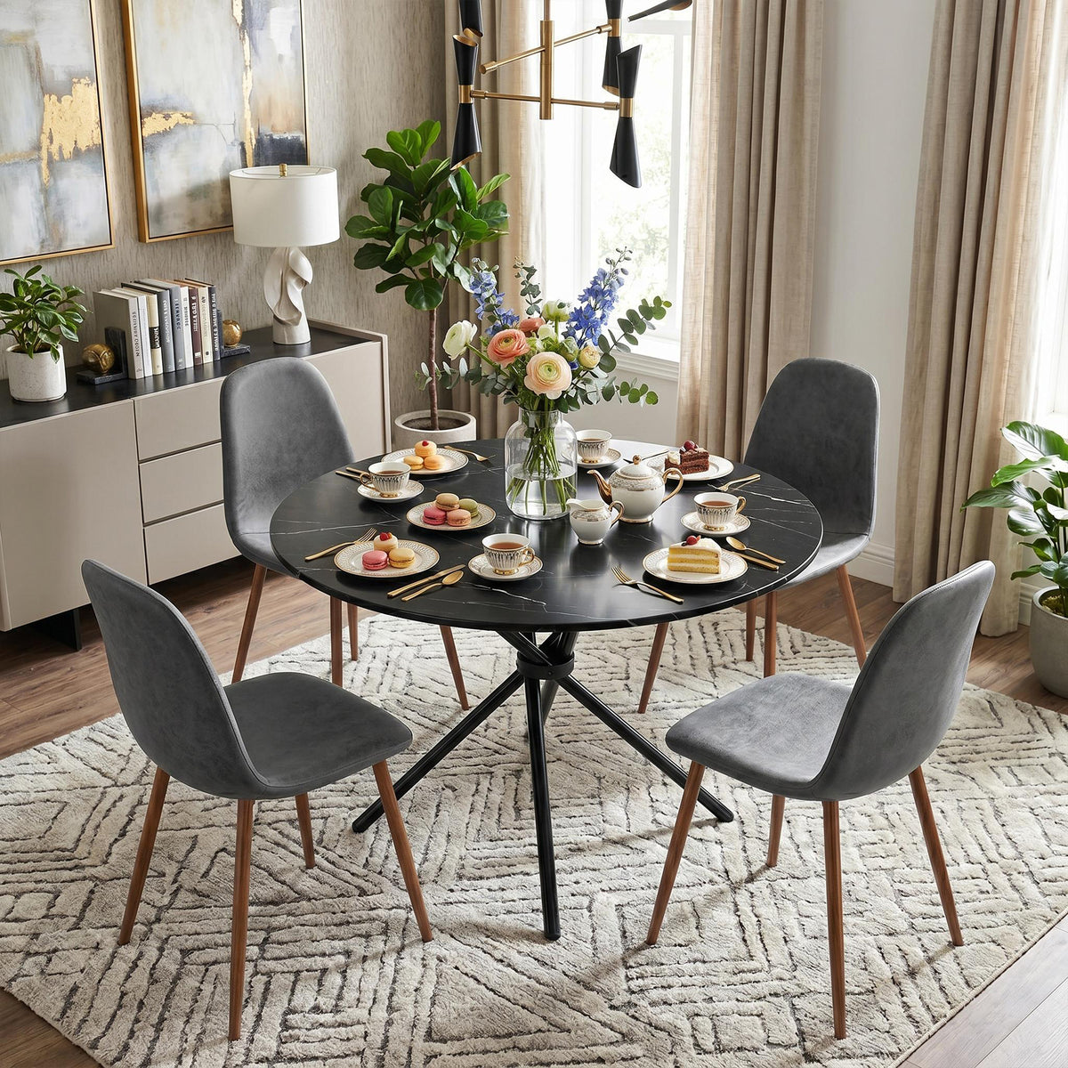 Fontana Modern 39.4" Round Dining Table with Criss-Cross Metal Legs