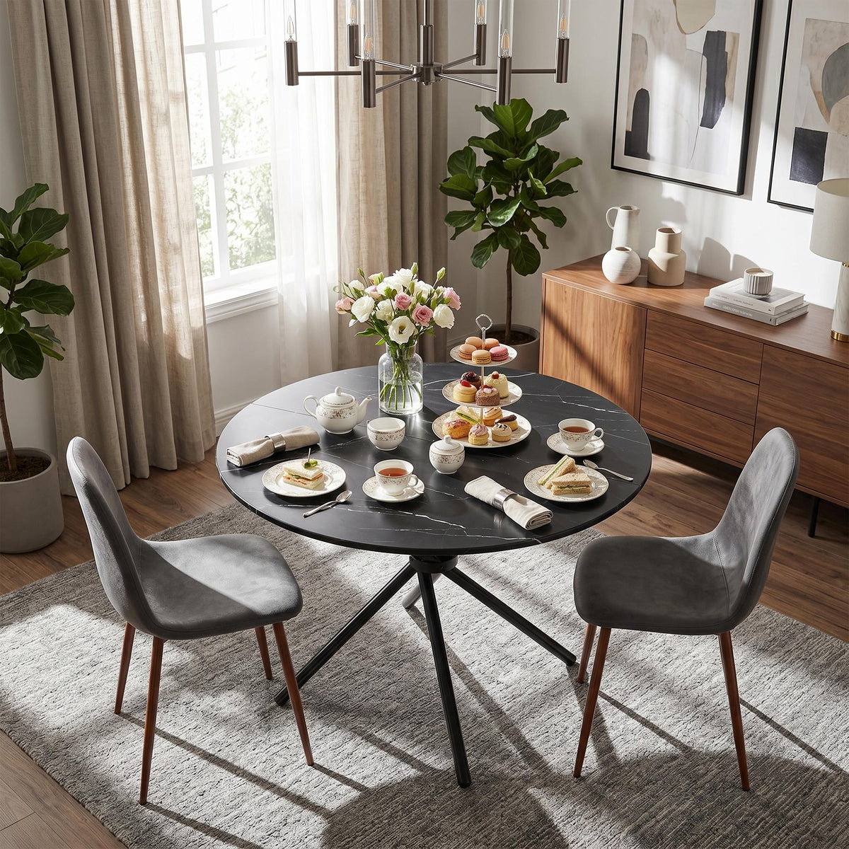 Fontana Modern 39.4" Round Dining Table with Criss-Cross Metal Legs