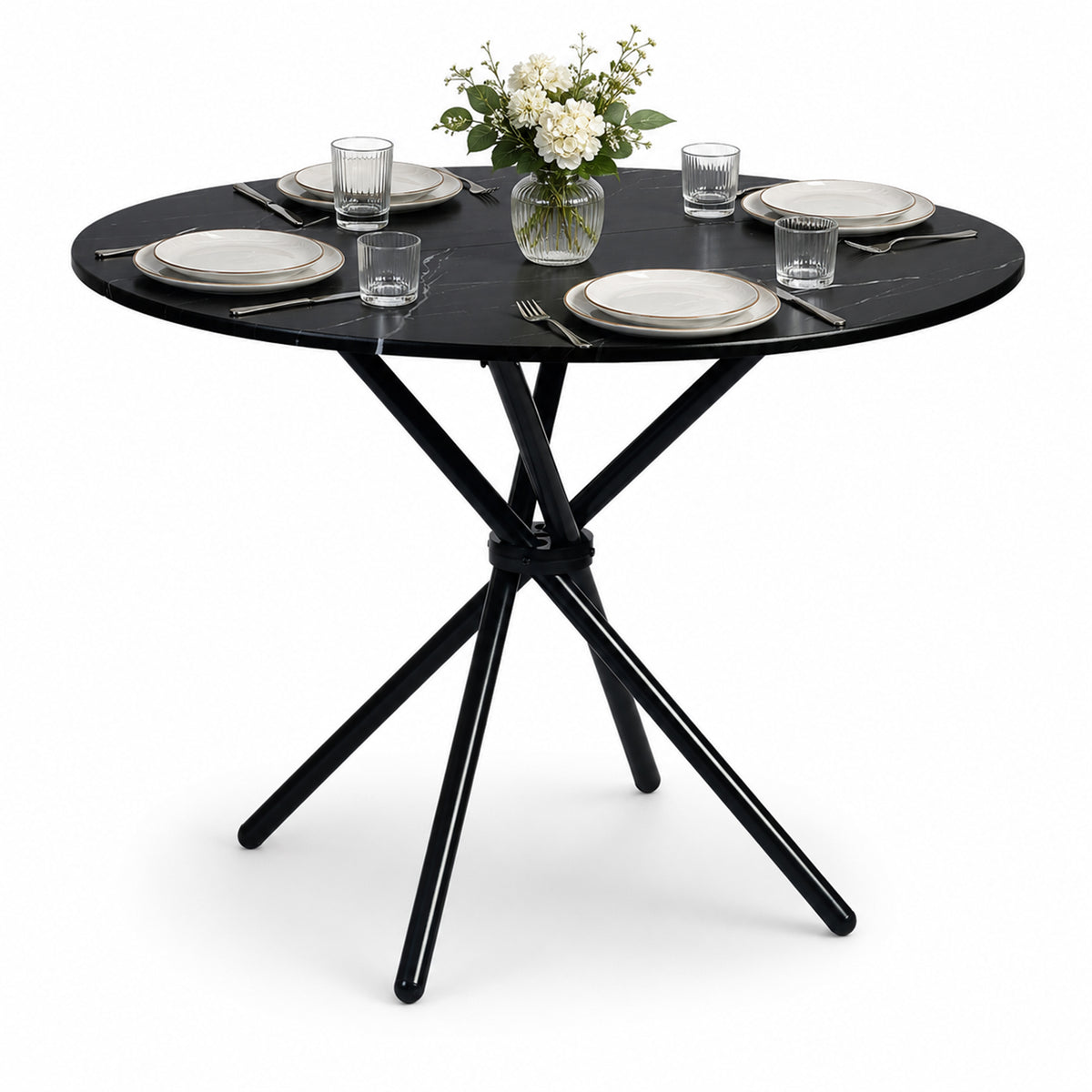 Fontana Modern 39.4" Round Dining Table with Criss-Cross Metal Legs