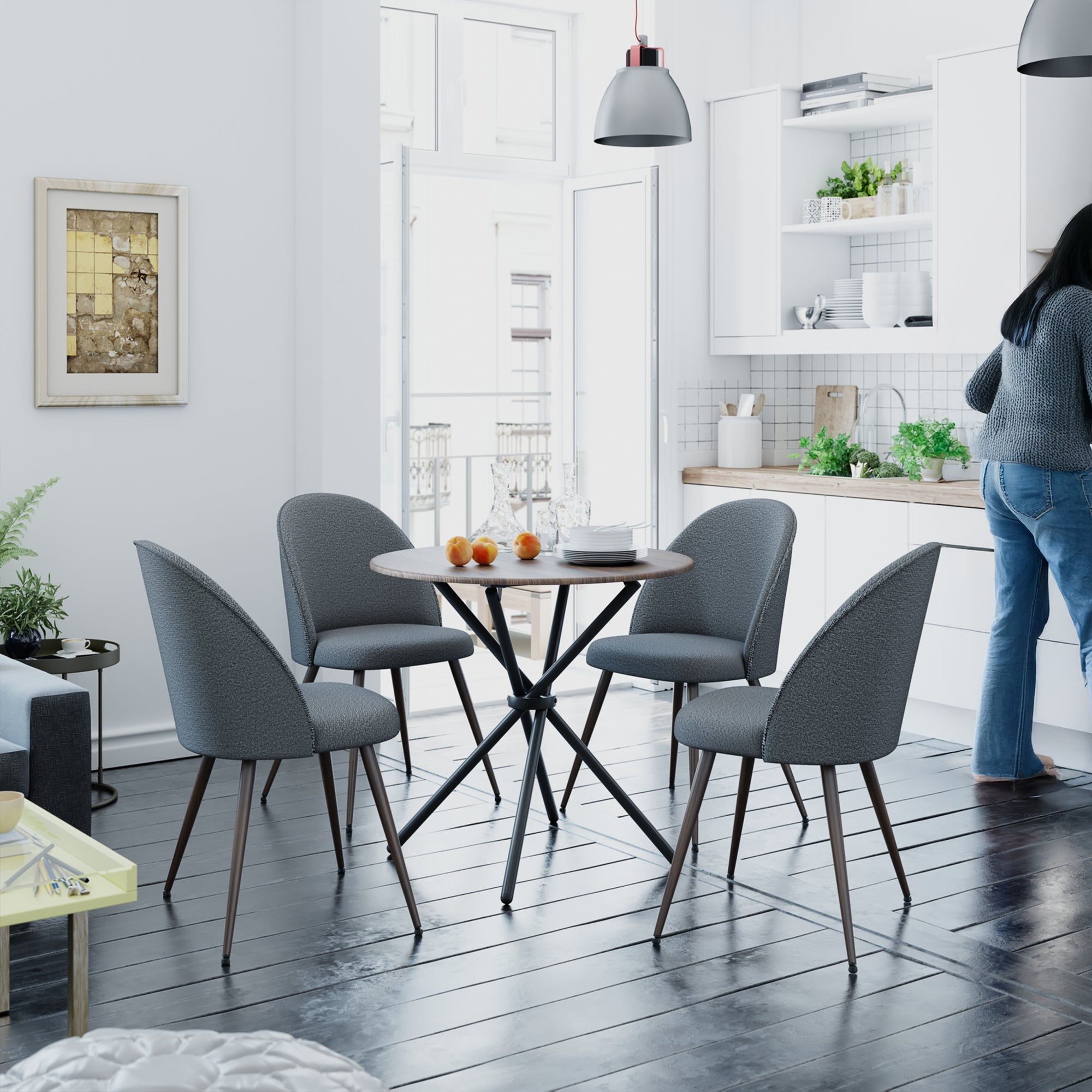 Fontana 5 Piece Espresso Brown & Haven Upholstered Dining Set