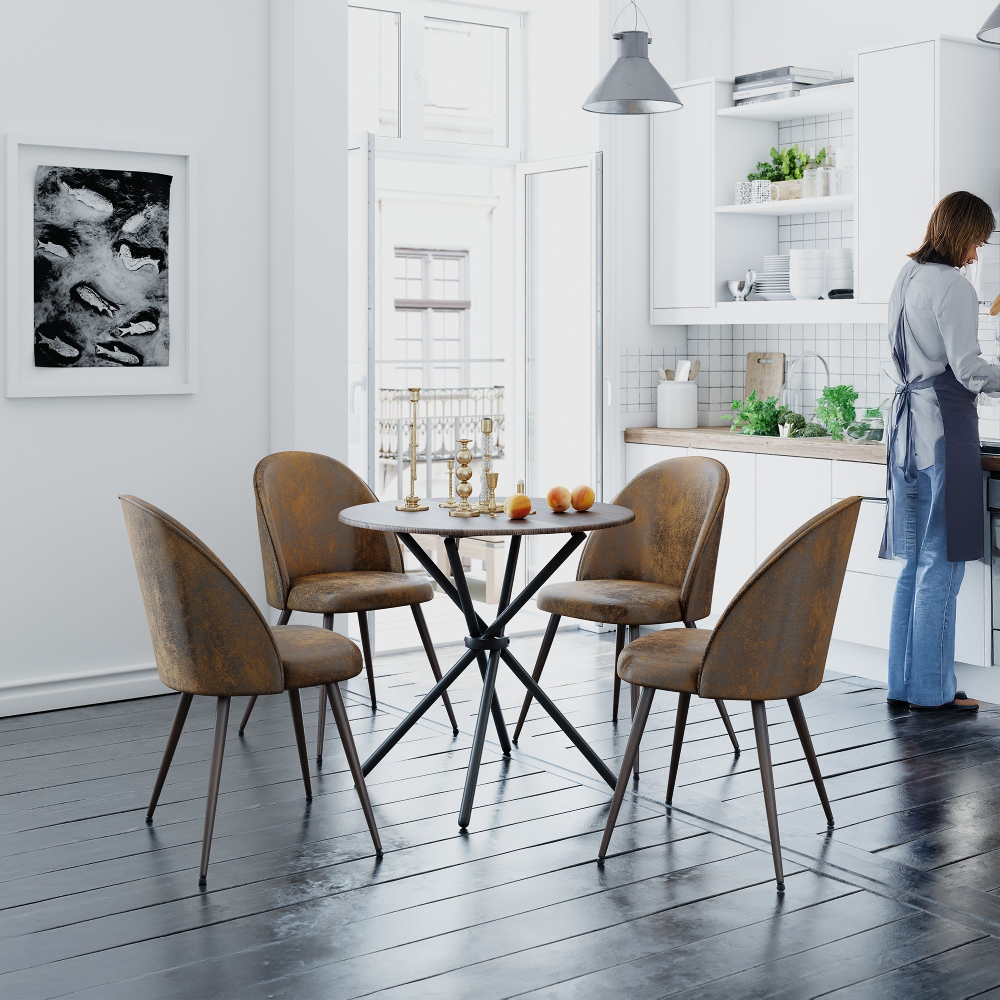 Fontana 5 Piece Espresso Brown & Haven Upholstered Dining Set