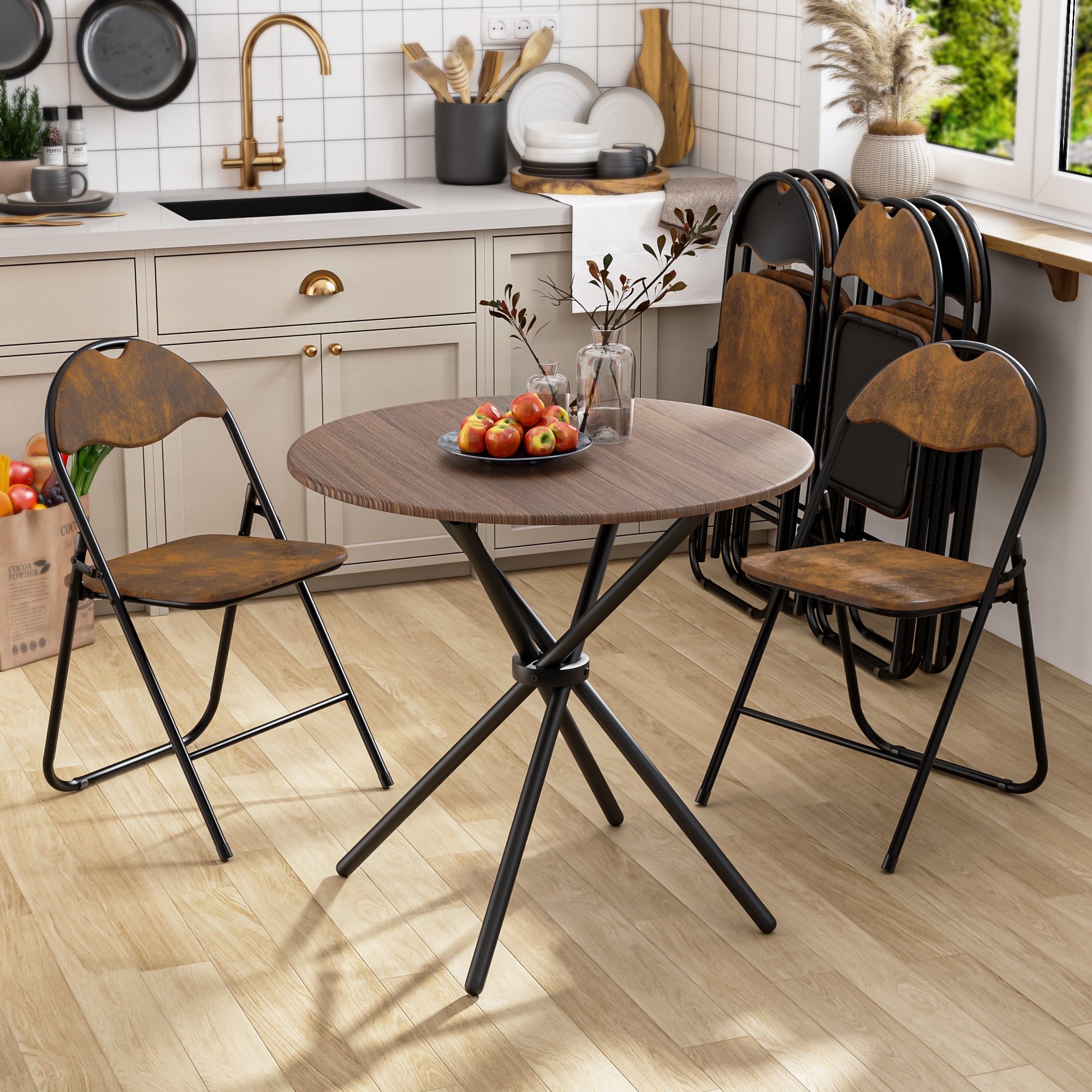 Fontana 5 Piece Expresso Brown & Peacock Folding Dining Set