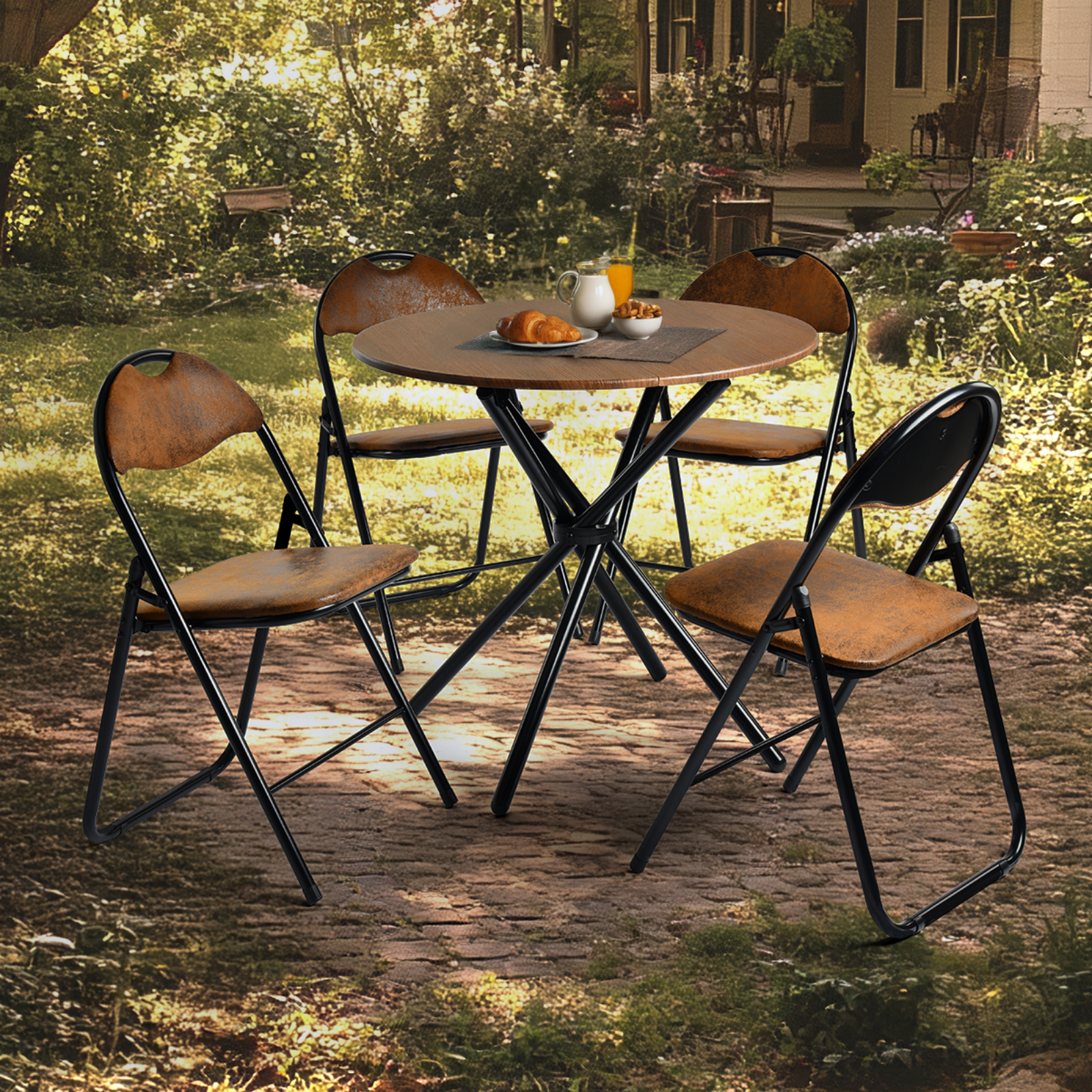 Fontana 5 Piece Expresso Brown & Peacock Folding Dining Set