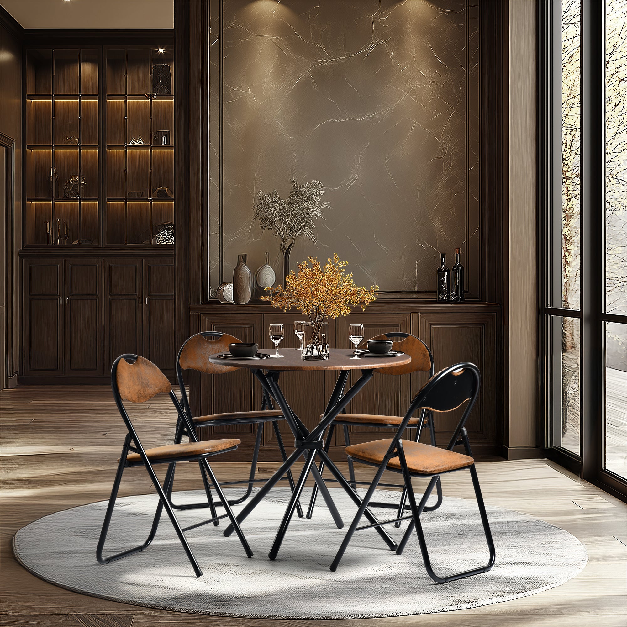Fontana 5 Piece Expresso Brown & Peacock Folding Dining Set