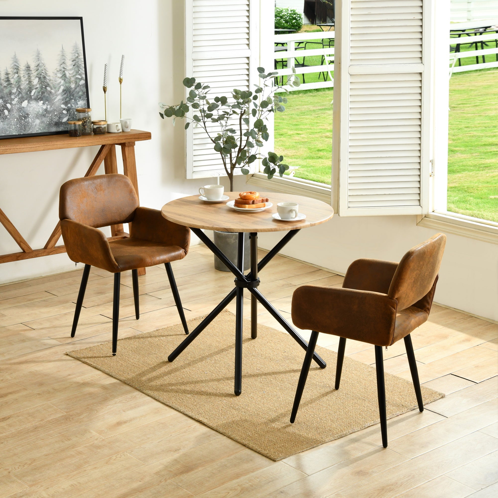 Fontana 3 Piece Oak & Mayfair Upholstered Dining Set