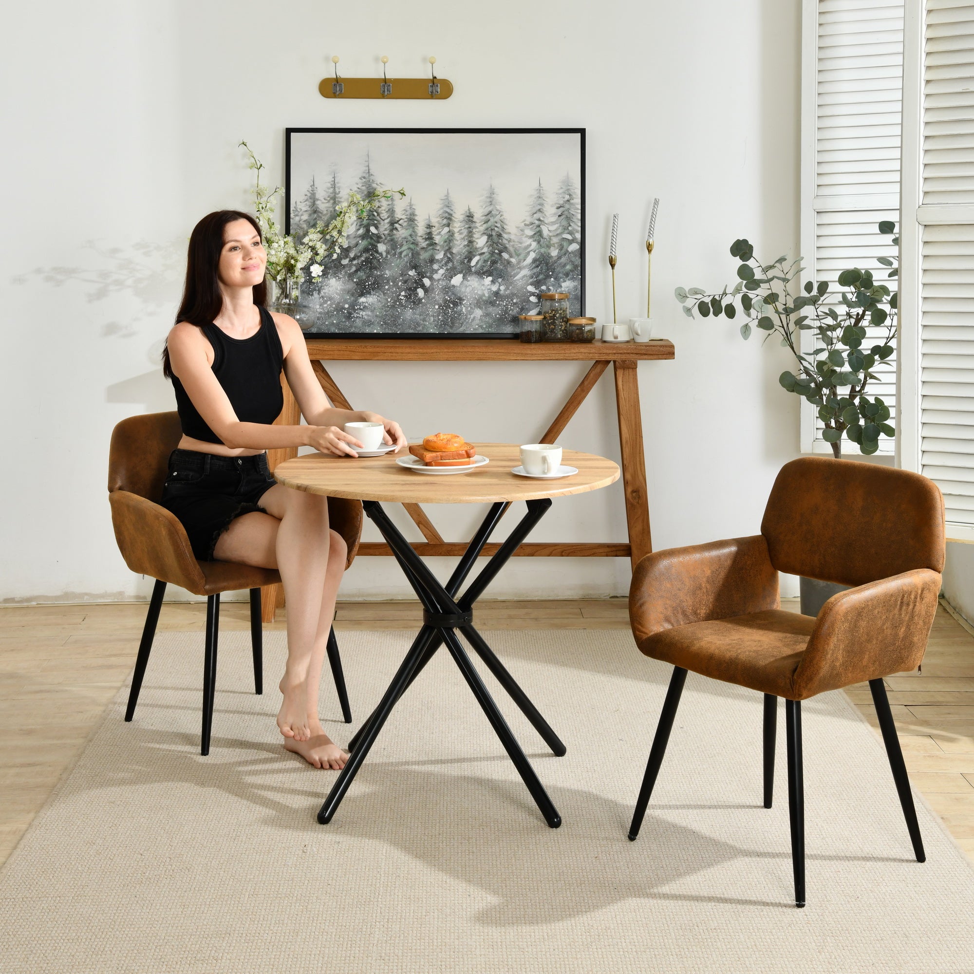 Fontana 3 Piece Oak & Mayfair Upholstered Dining Set