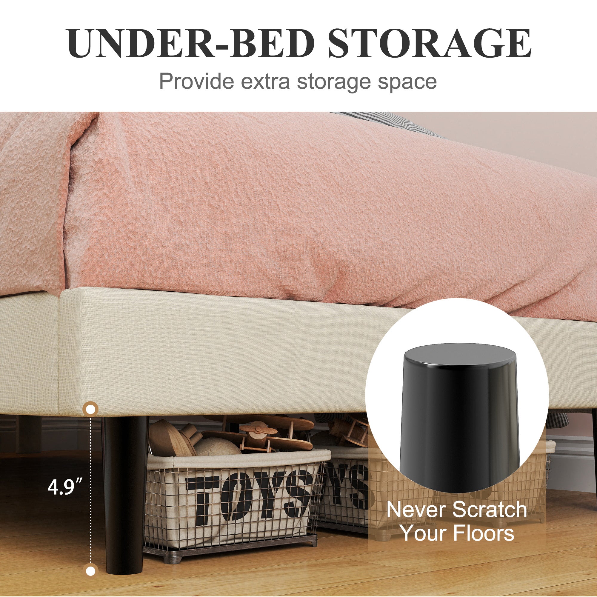 Open Box Homy Casa FOOTHILL TWIN BEIGE "41.3" x 78.5" Upholstered Bed with USB and LED - Twin Size Bed Frame for Bedroom