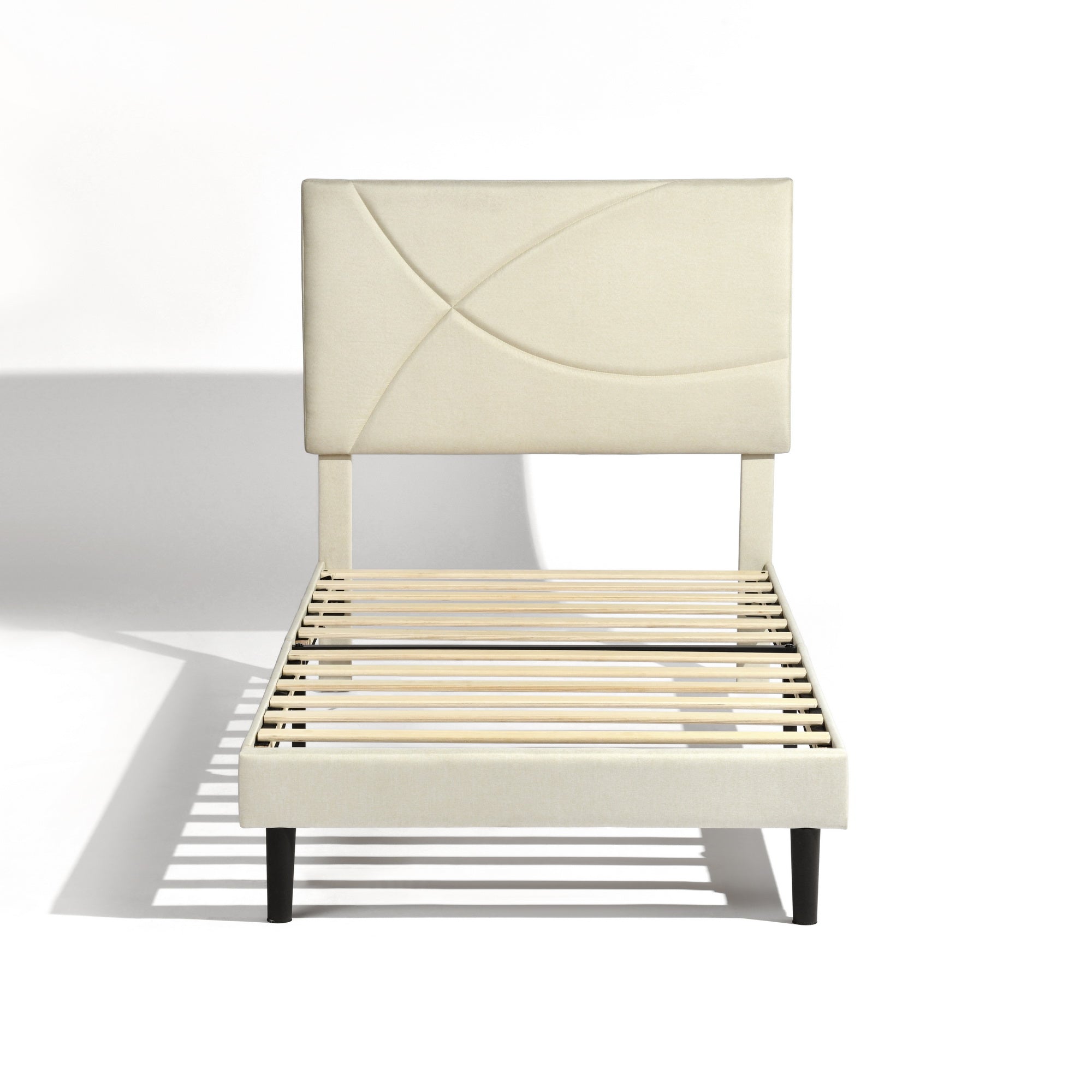 Open Box Homy Casa FOOTHILL TWIN BEIGE "41.3" x 78.5" Upholstered Bed with USB and LED - Twin Size Bed Frame for Bedroom