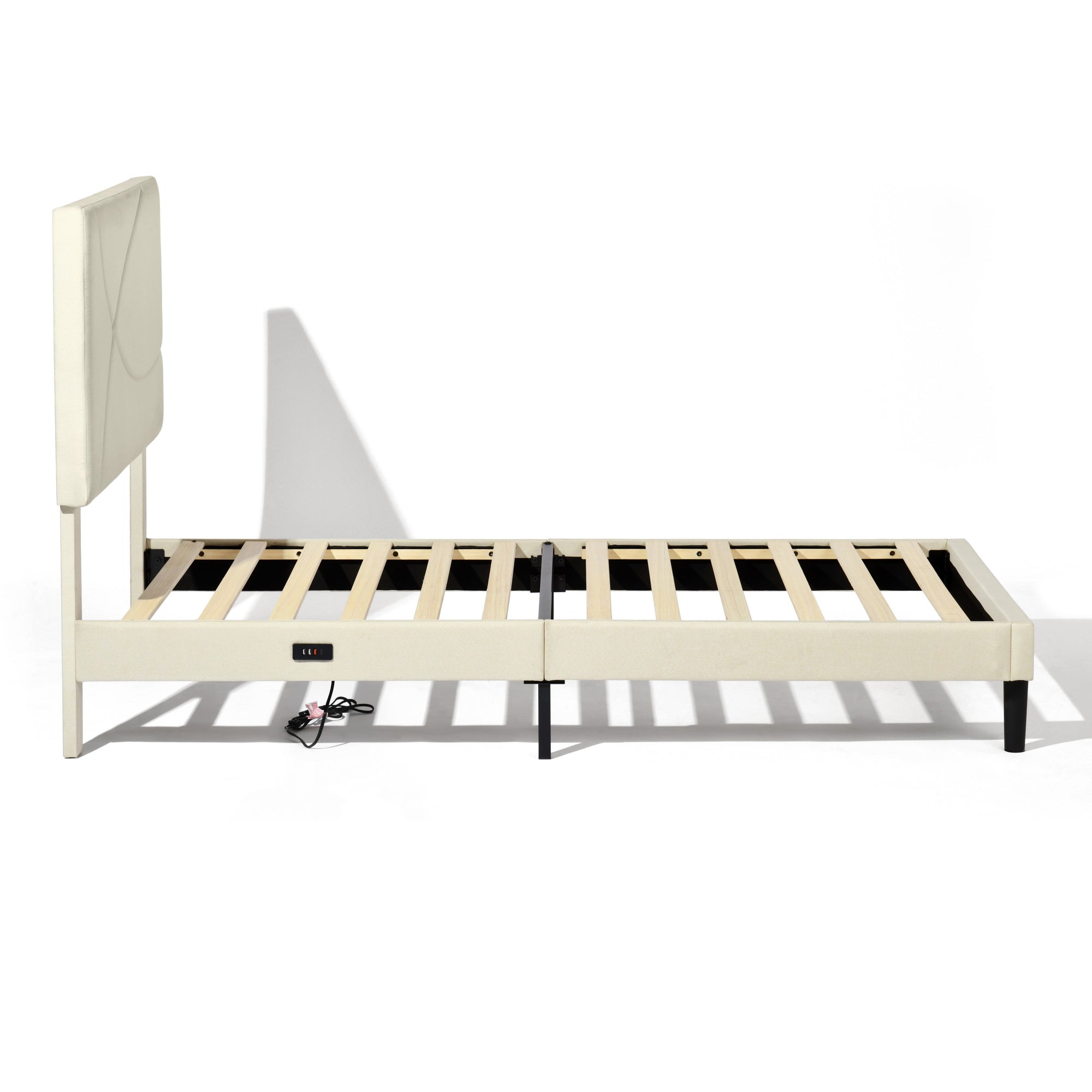 Open Box Homy Casa FOOTHILL TWIN BEIGE "41.3" x 78.5" Upholstered Bed with USB and LED - Twin Size Bed Frame for Bedroom