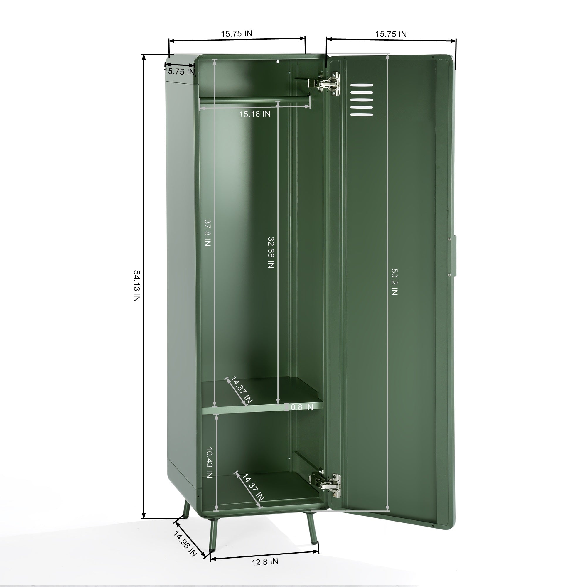 Homy Casa FORESTLINE Hallway Cabinet Cactus Green "15.75" W x 15.75" D x 53.94" H Storage Locker