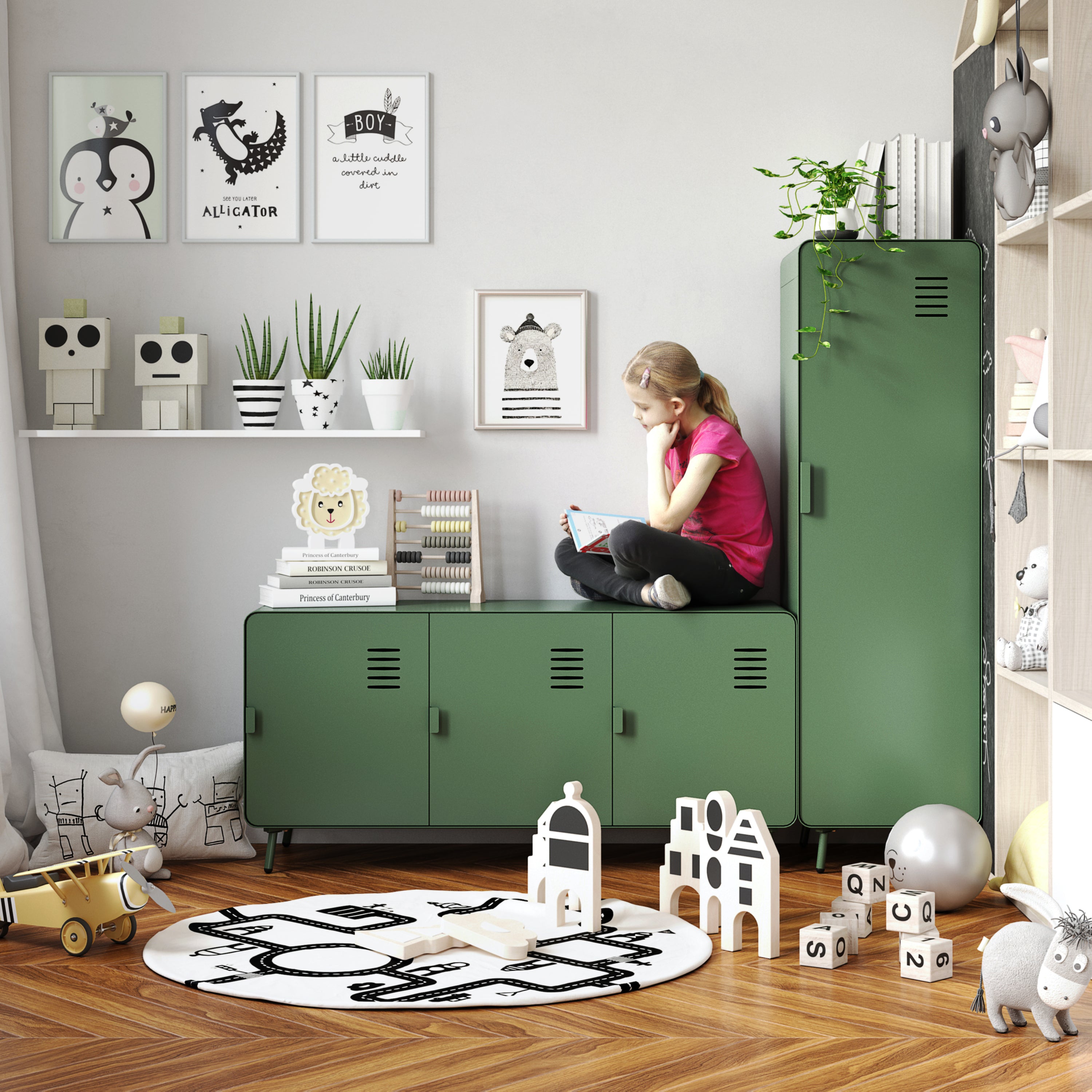 Homy Casa FORESTLINE Hallway Cabinet Cactus Green "15.75" W x 15.75" D x 53.94" H Storage Locker