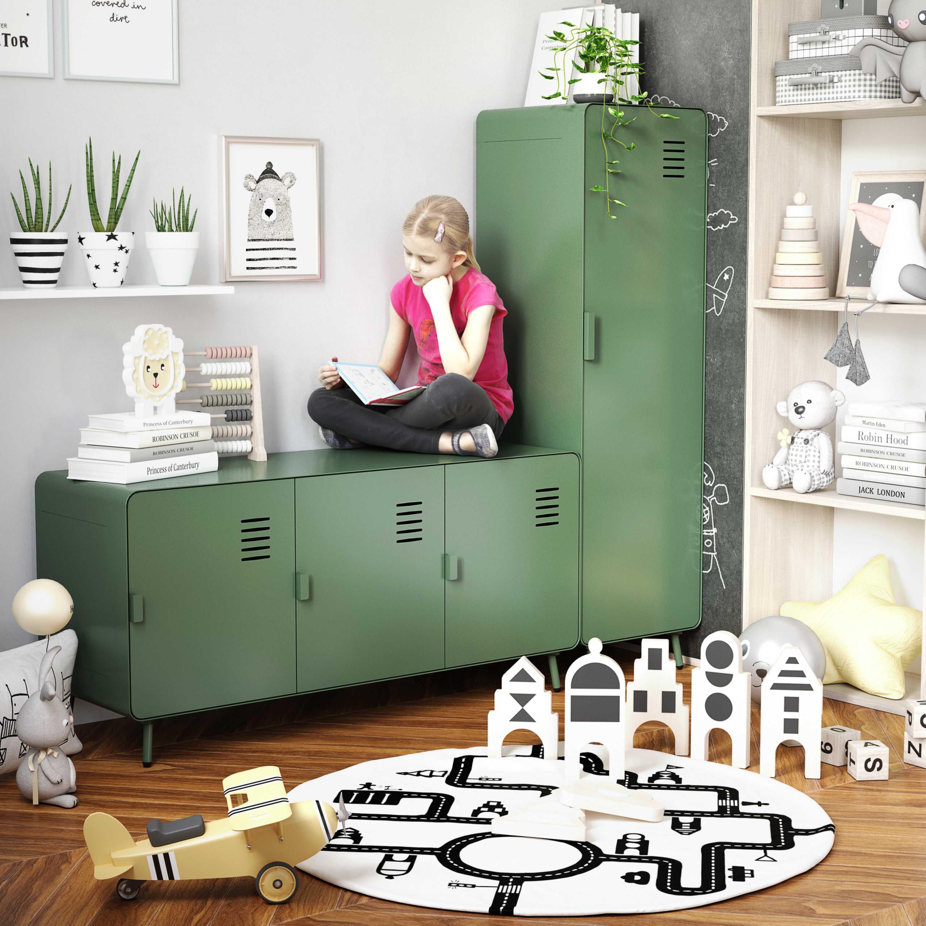 Homy Casa FORESTLINE Hallway Cabinet Cactus Green "15.75" W x 15.75" D x 53.94" H Storage Locker