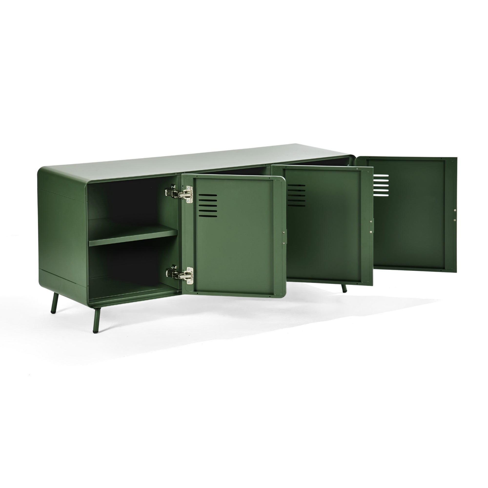 Homy Casa FORESTLINE LOW 3-DOOR CABINET CACTUS GREEN "47.2" W x 15.7" D x 22.4" H Storage Cabinet for Living Room, Bedroom, or Office