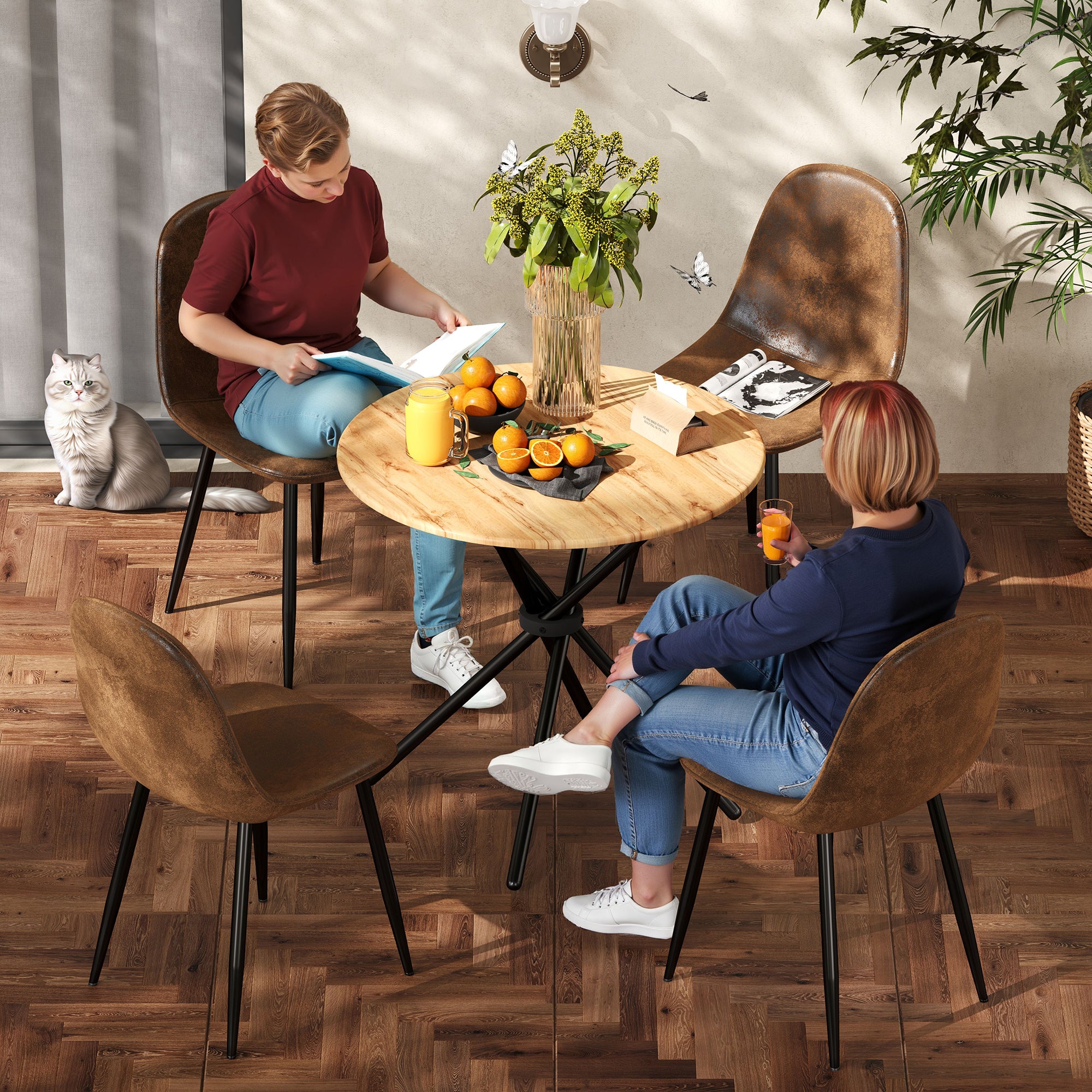 Fontana 5 Piece Oak & Charlton Upholstered Dining Set