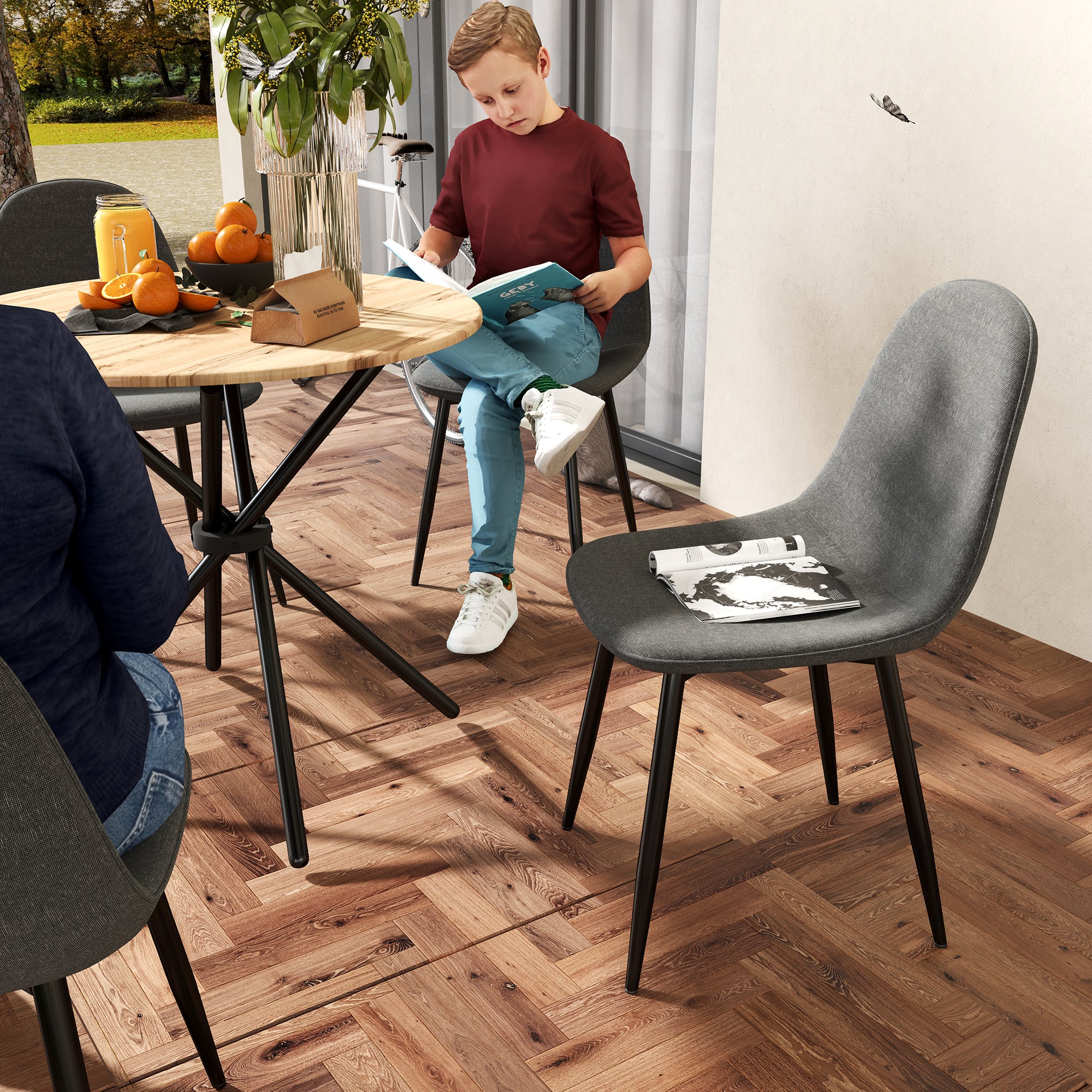 Fontana 5 Piece Oak & Charlton Upholstered Dining Set
