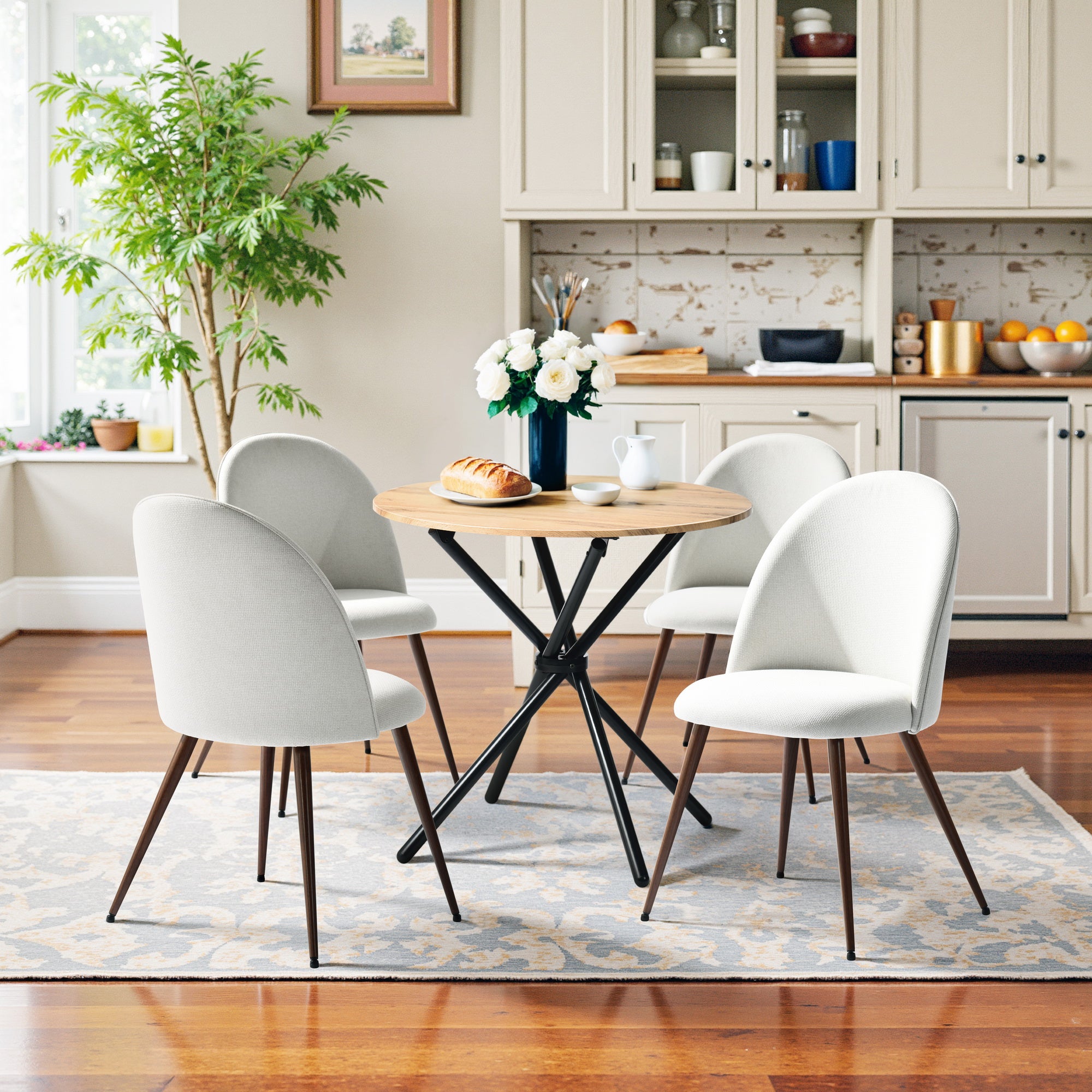 Fontana 5 Piece Oak & Haven Upholstered Dining Set