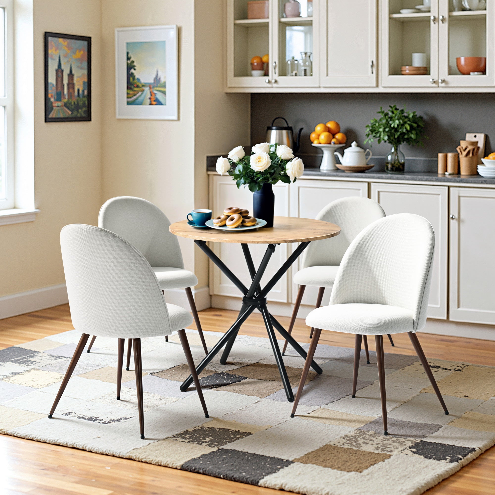 Fontana 5 Piece Oak & Haven Upholstered Dining Set
