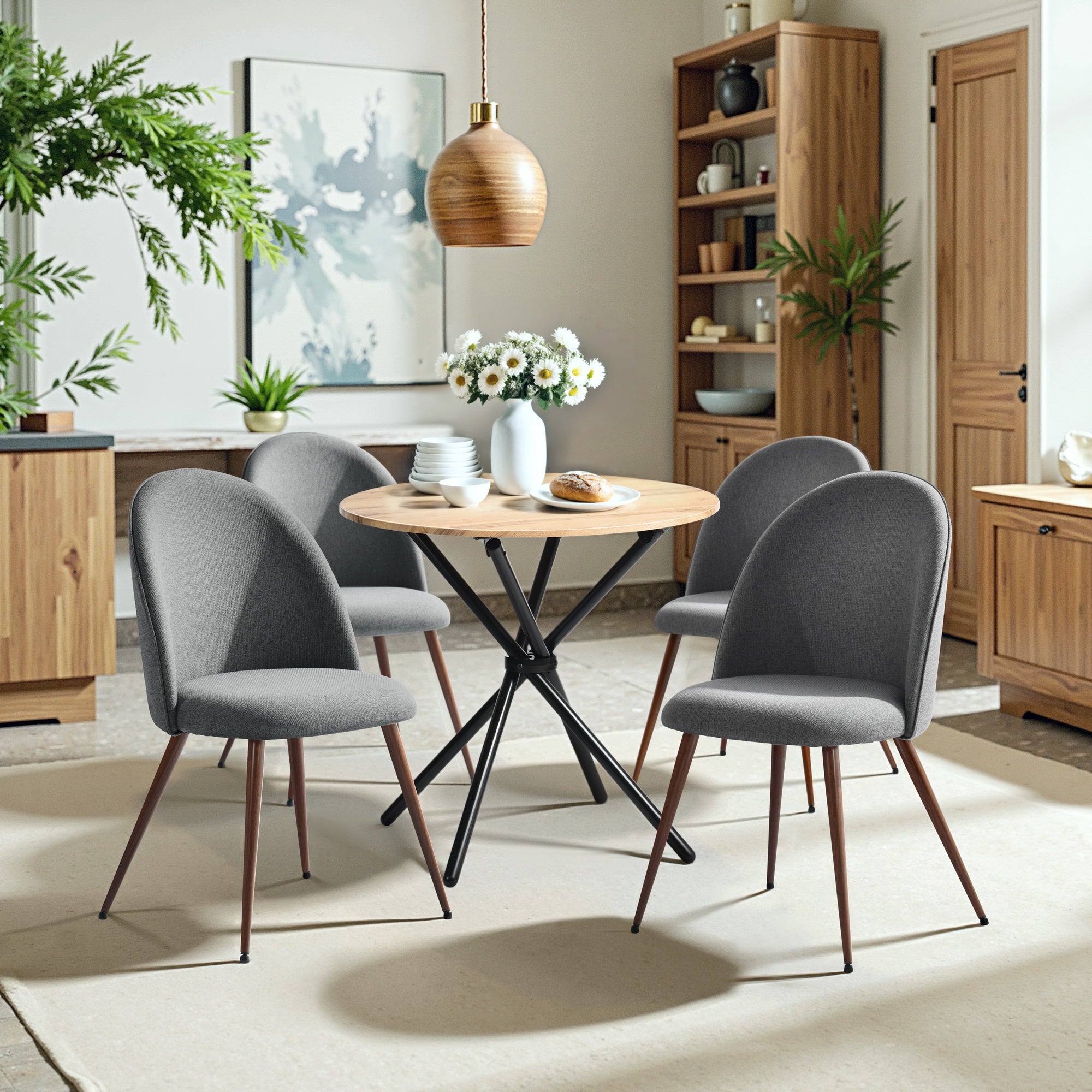 Fontana 5 Piece Oak & Haven Upholstered Dining Set