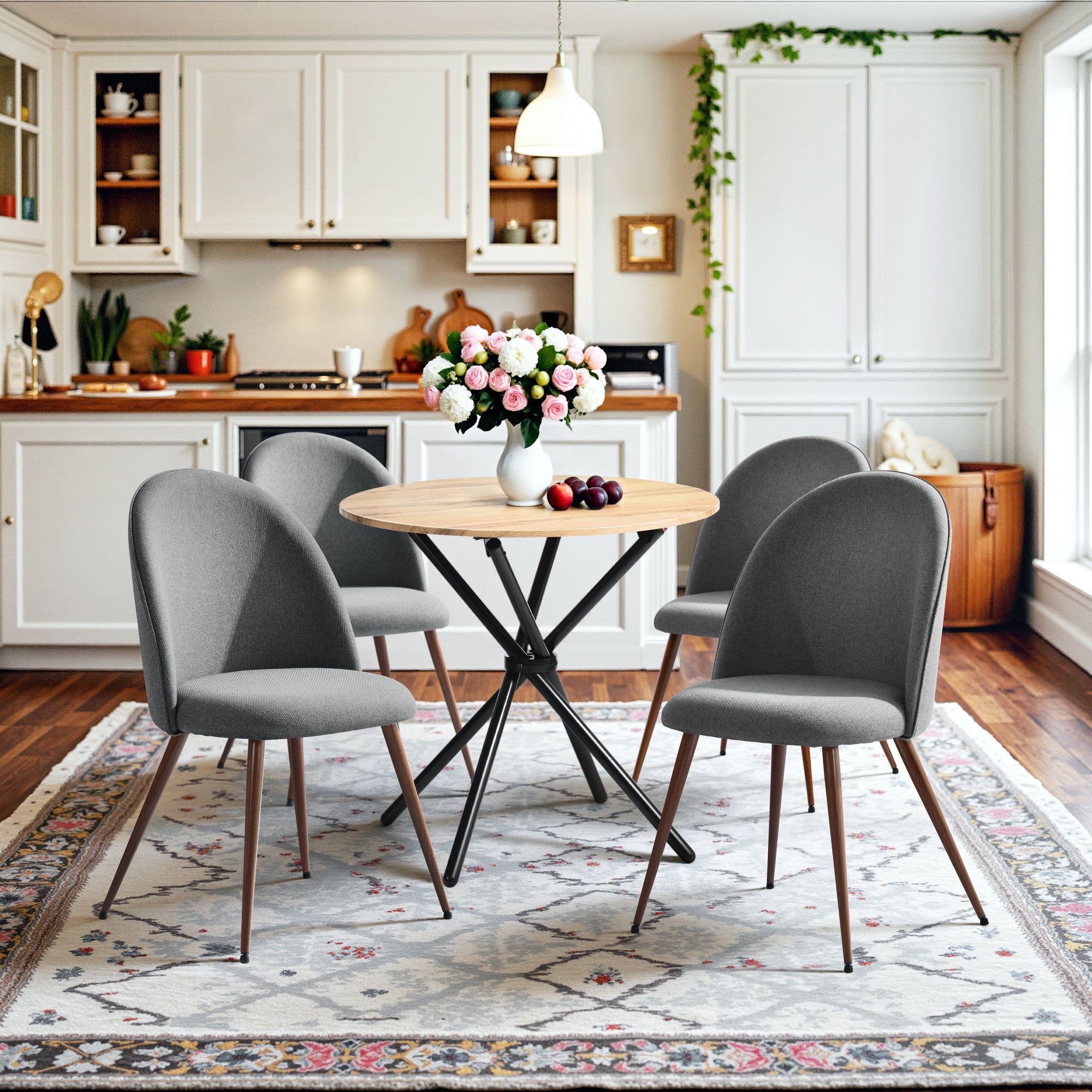 Fontana 5 Piece Oak & Haven Upholstered Dining Set