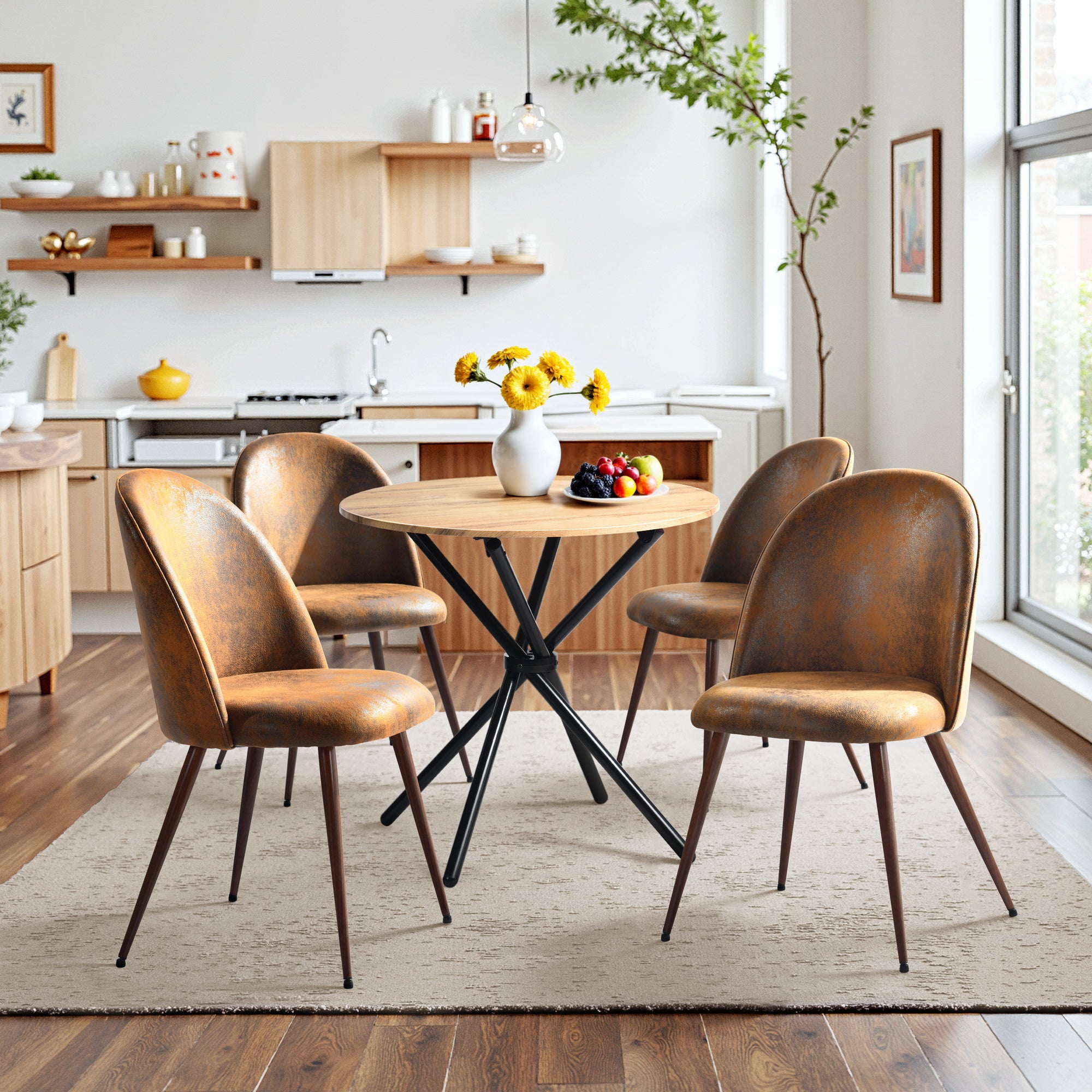 Fontana 5 Piece Oak & Haven Upholstered Dining Set