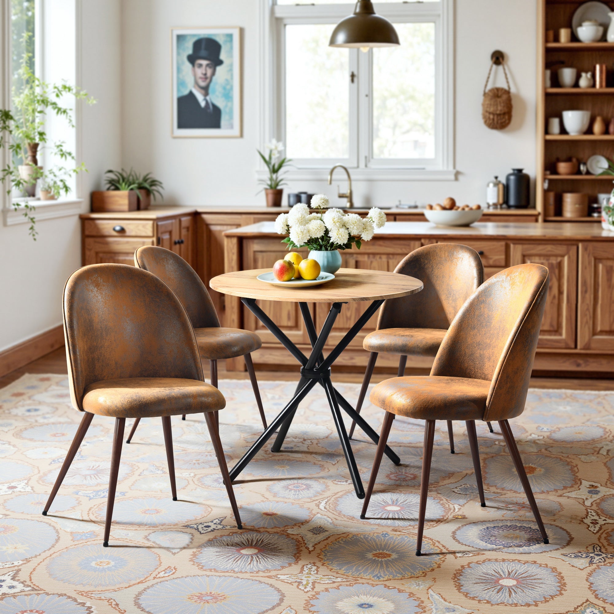 Fontana 5 Piece Oak & Haven Upholstered Dining Set