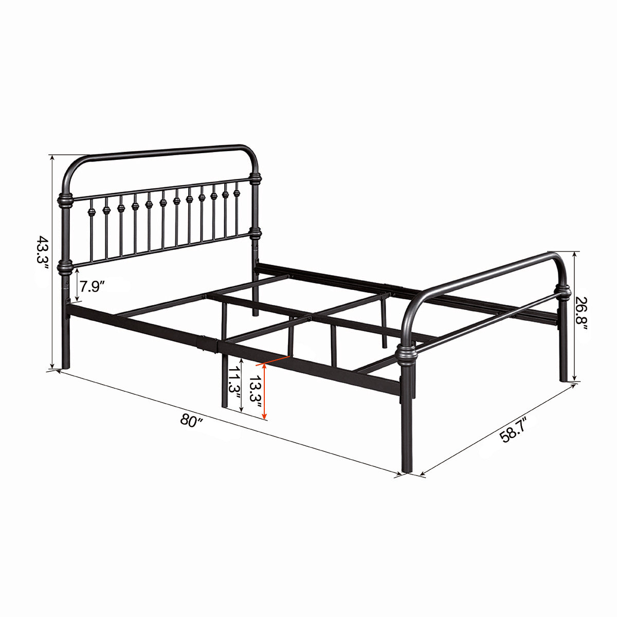 Homy Casa GOBERT Full Size Metal Bed Frame, Matte Black, Sturdy Steel Tube Construction Open Box