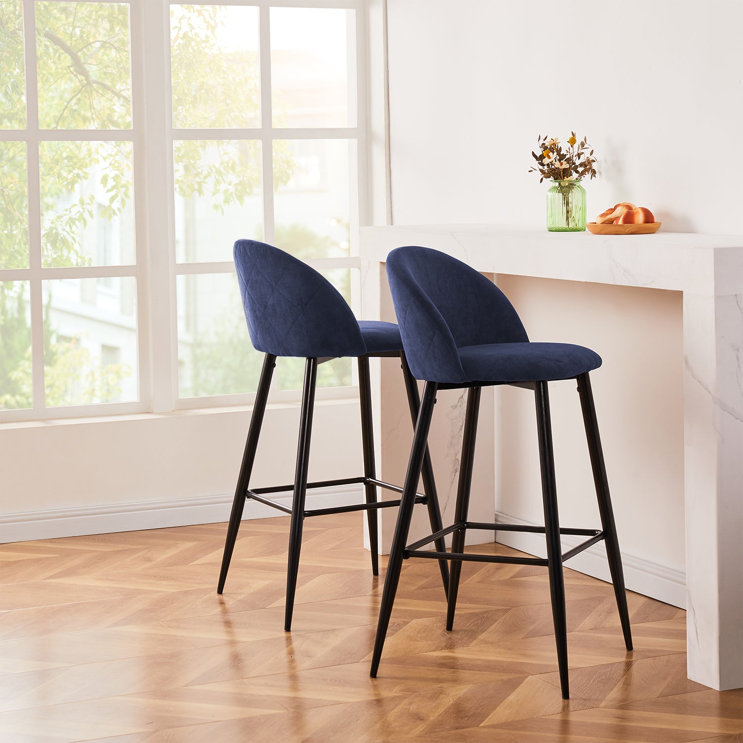 Homy Casa HASEEB Navy Blue Terry 30" Bar Stool Modern Seating for Home or Workspace Open Box