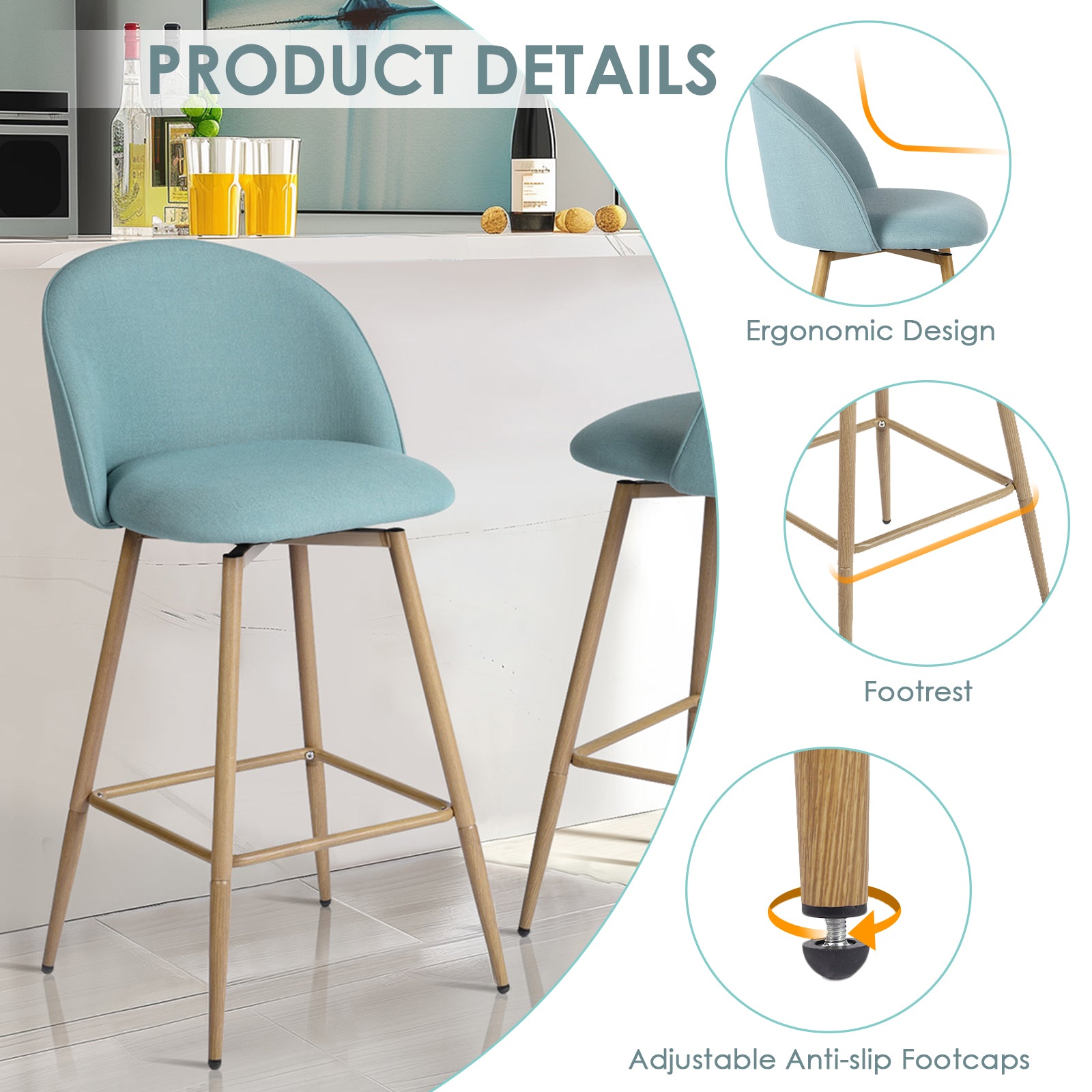 Homy Casa HASEEB Counter Fabric Swivel Barstool 18.3" x 19.9" x 37"  for Kitchen Island or Bar Open Box