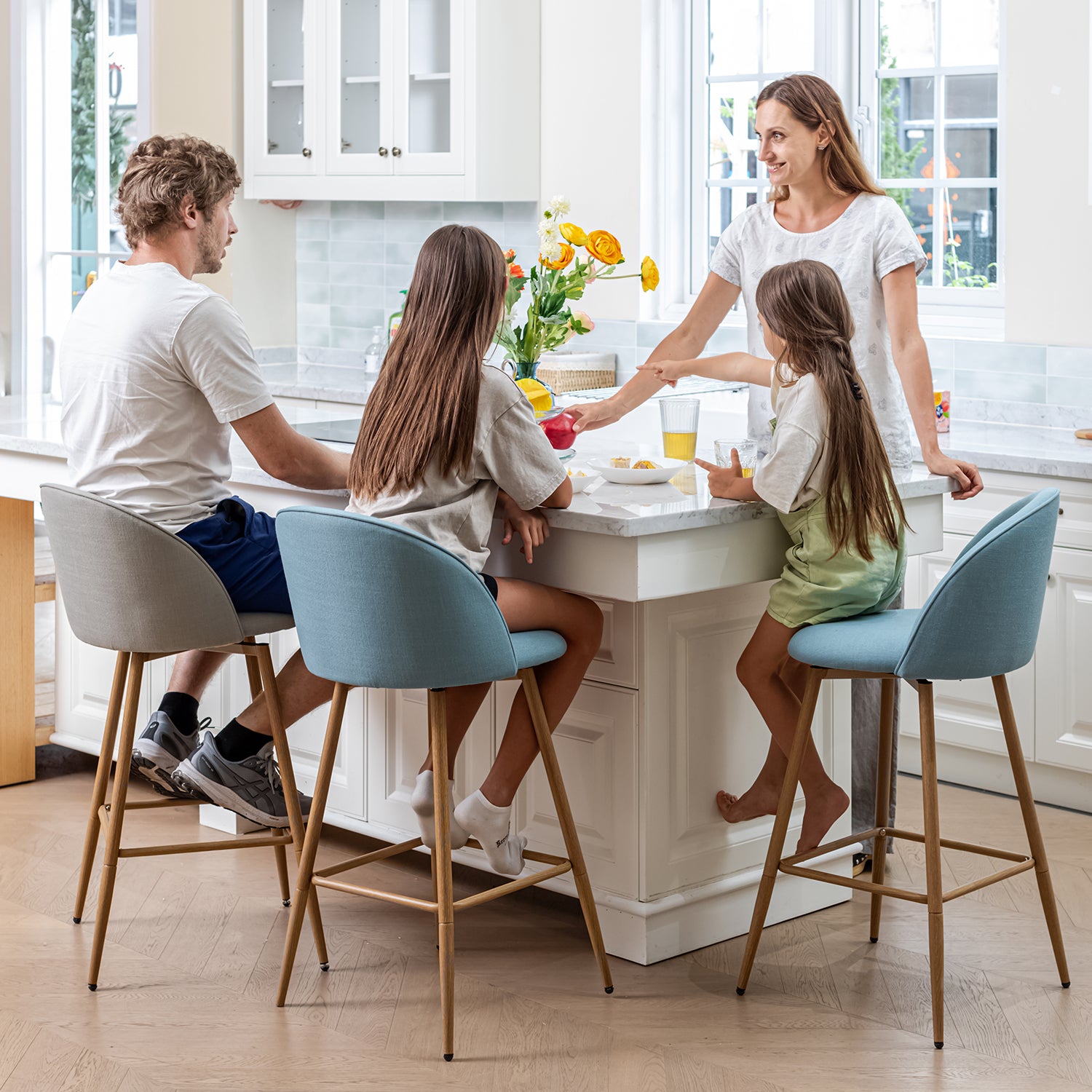 Homy Casa HASEEB Counter Fabric Swivel Barstool 18.3" x 19.9" x 37"  for Kitchen Island or Bar Open Box
