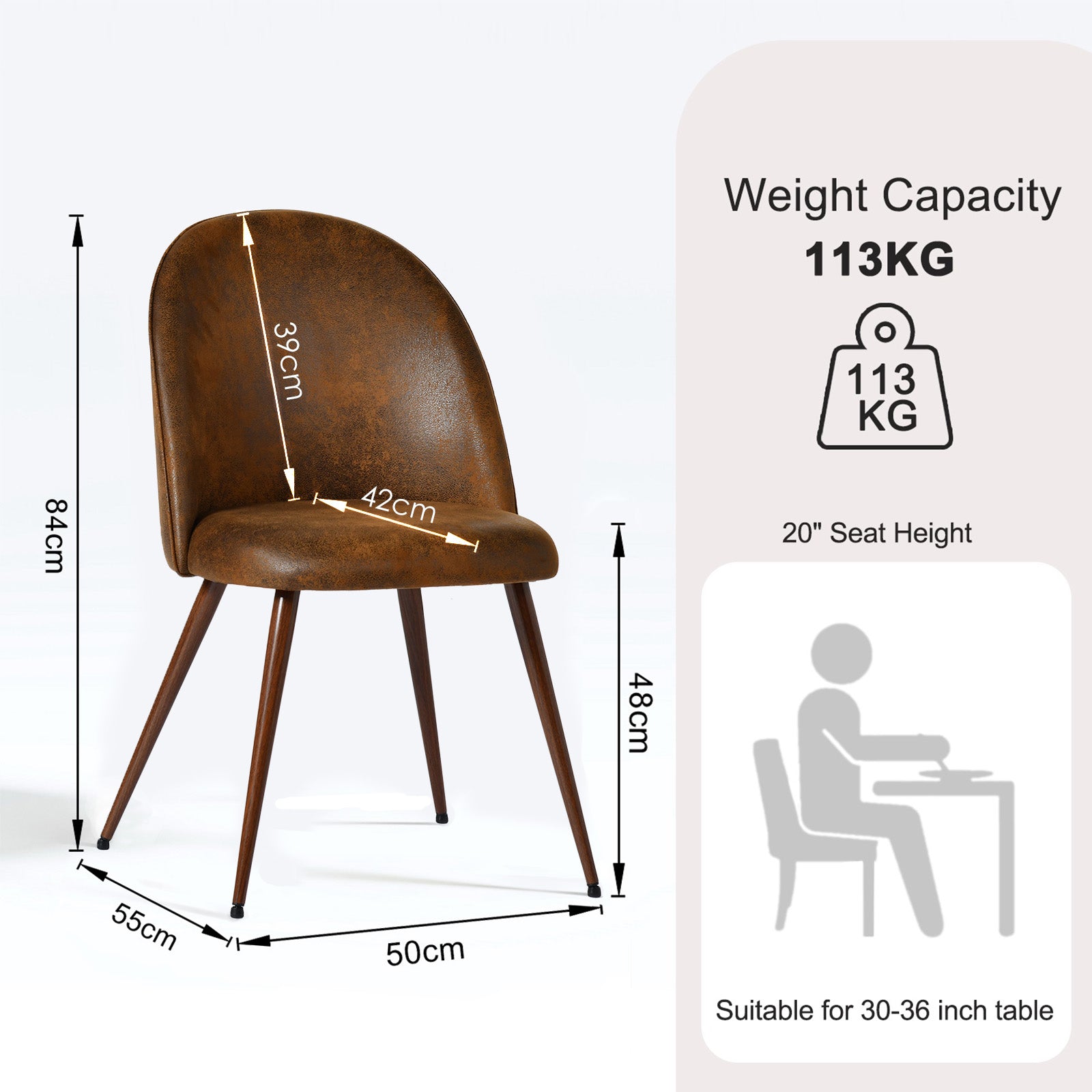 Homy Casa HAVEN SUEDE BROWN WALNUT LEG 2PK 20.08"L x 21.06"W x 33.07"H Dining Chair Set