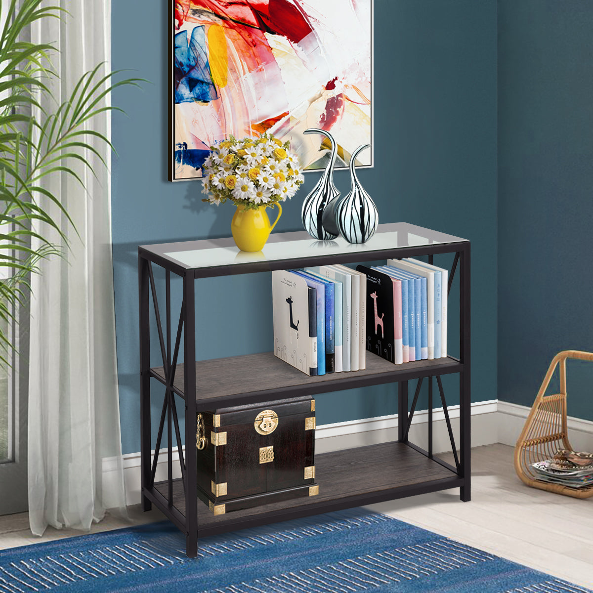 Open Box Homy Casa HONOURABLE GLASS 35.43" W x 14.96" D x 31.5" H Shelving Unit
