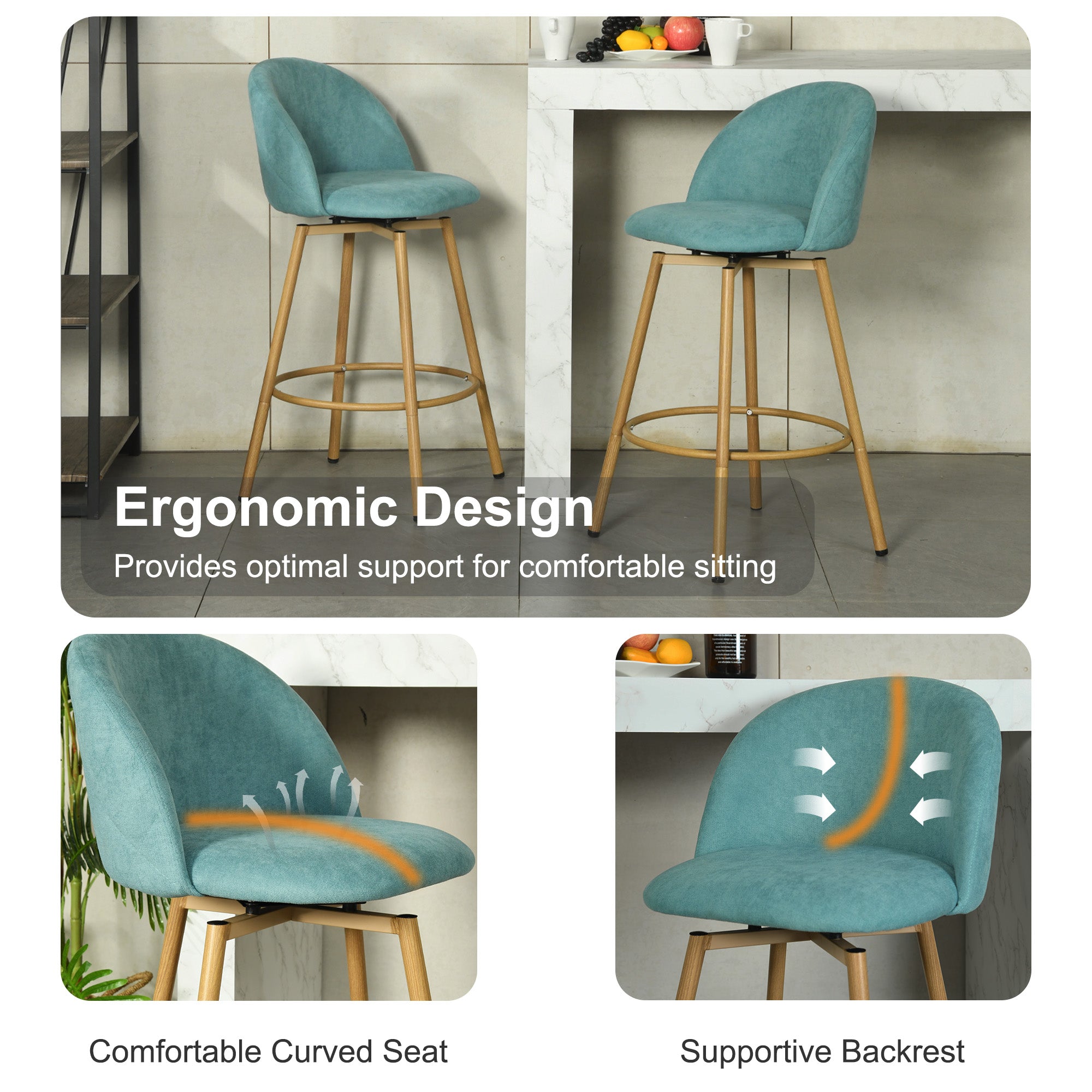 Homy Casa HSB-CS001 2PC Bar Stools Modern Bar Seating Aloe Blue Open Box