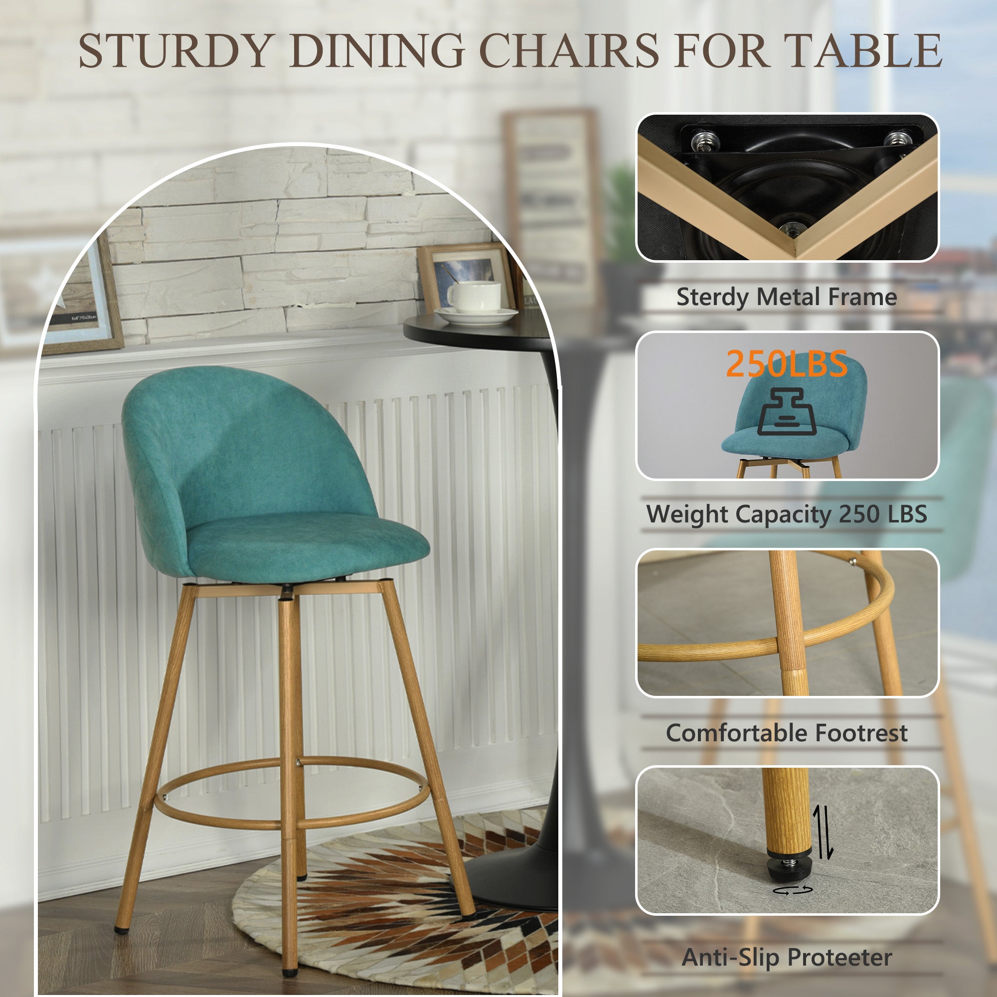 Homy Casa HSB-CS001 2PC Bar Stools Modern Bar Seating Aloe Blue Open Box