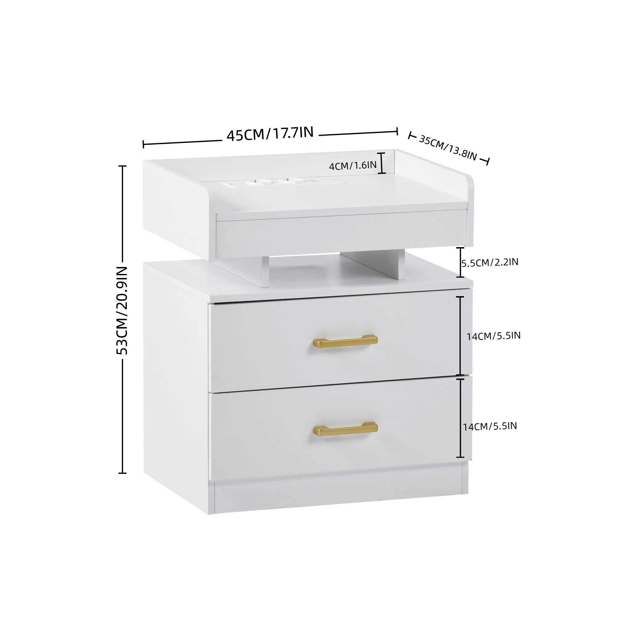 Homy Casa IVERN 2PC White Nightstands with LED Light 2 Drawers for Bedroom
