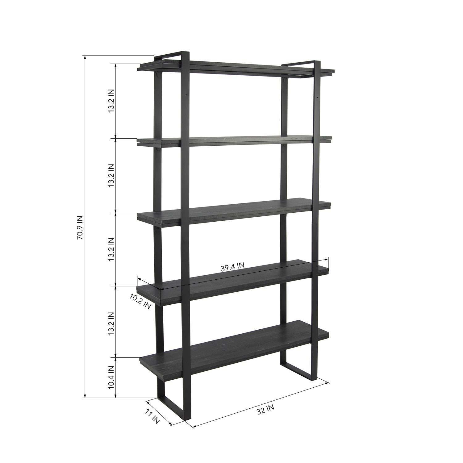 Homy Casa KAPTOUM Five Layer Open Shelf, 100x28x180cm, Black Trestle Leg, MDF Faux Wood