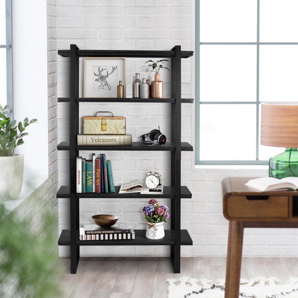Homy Casa KAPTOUM Five Layer Open Shelf, 100x28x180cm, Black Trestle Leg, MDF Faux Wood