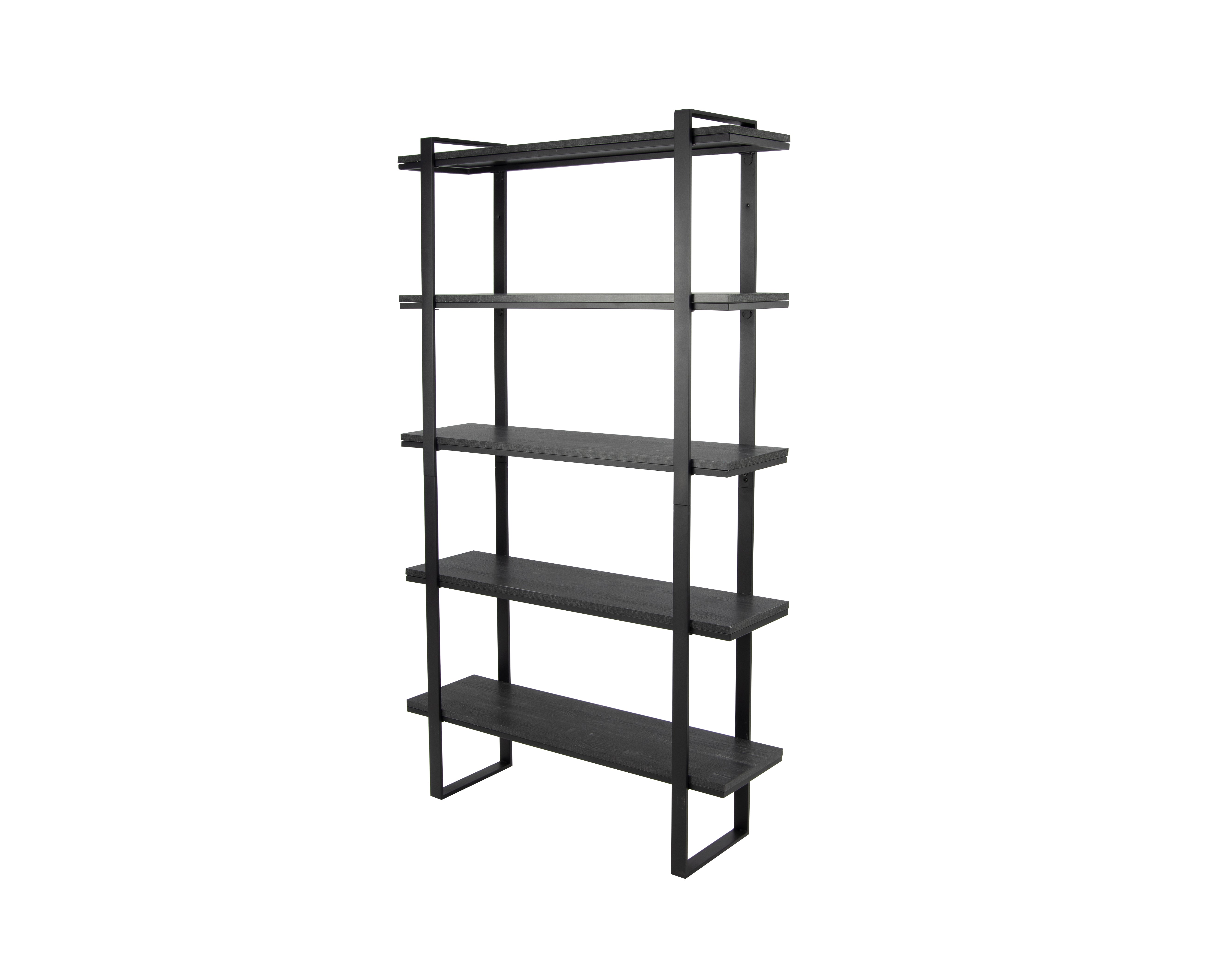 Homy Casa KAPTOUM Five Layer Open Shelf, 100x28x180cm, Black Trestle Leg, MDF Faux Wood