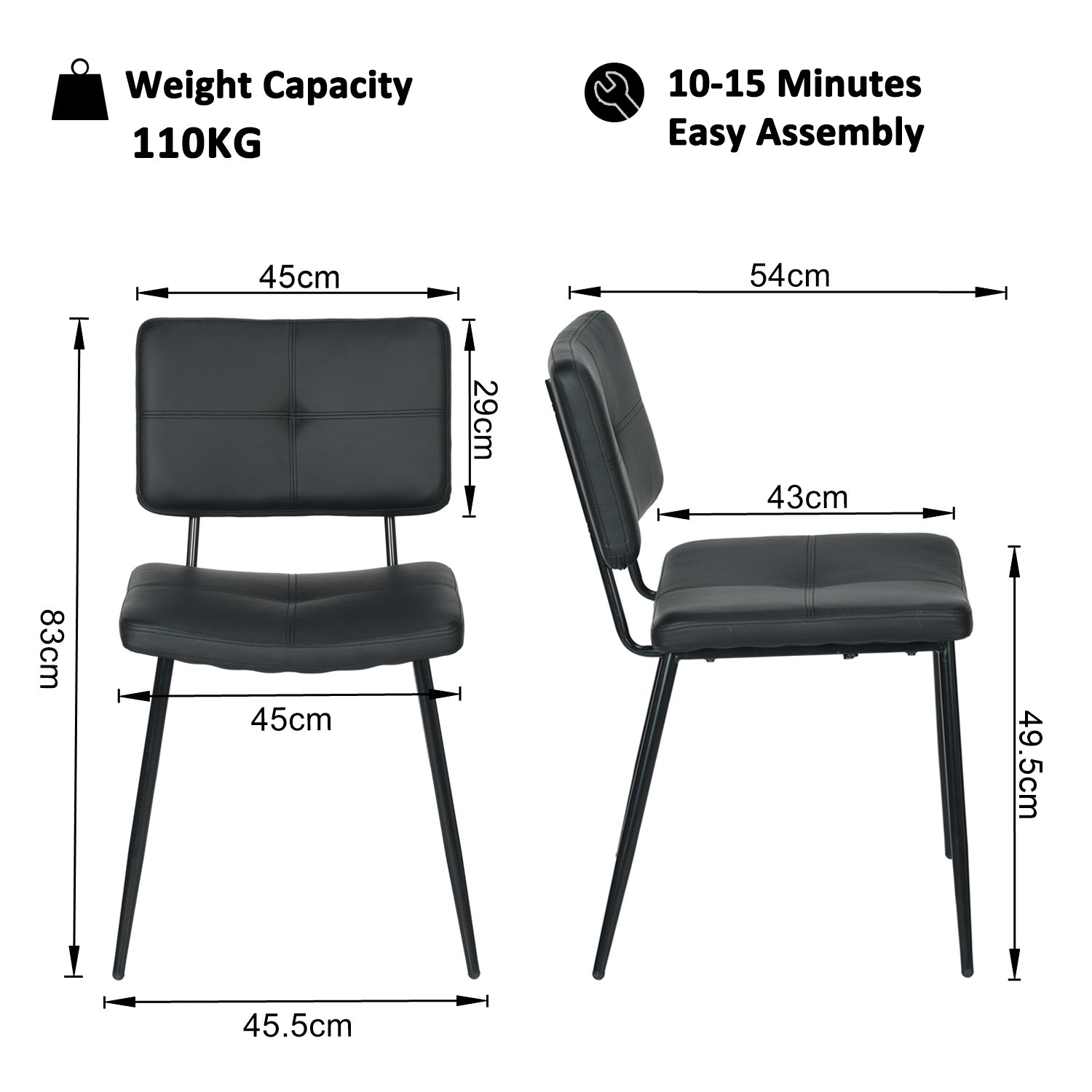 Homy Casa Clift 3PC Dining Set 31.5” Round Dining Table with 2PC Karomi Dining Chairs in Black