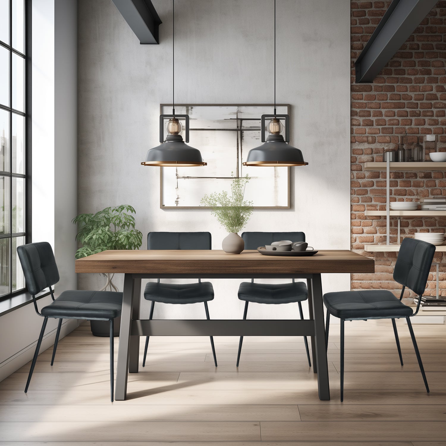 KOM Modern PU Dining Chairs Set of 2, Black Metal Legs