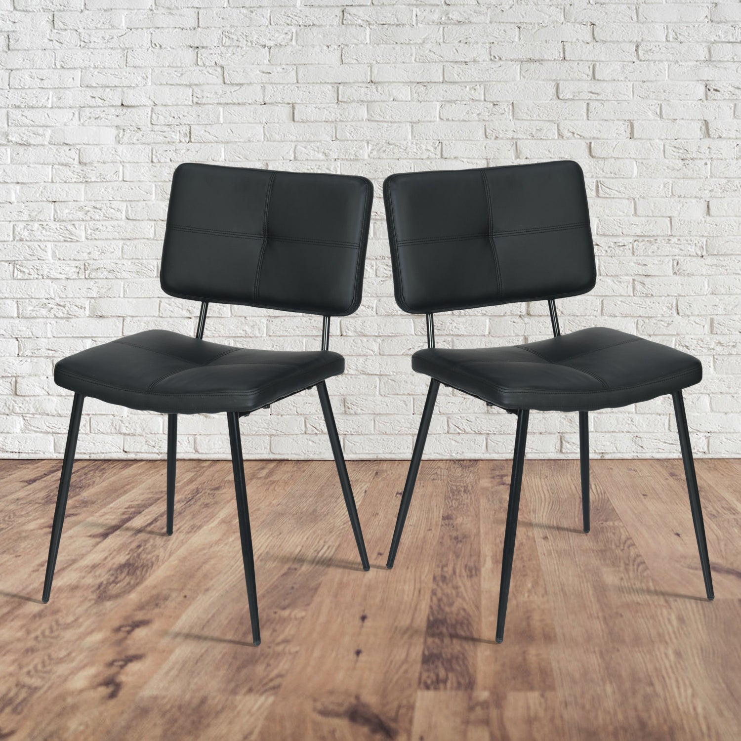 KOM Modern PU Dining Chairs Set of 2, Black Metal Legs