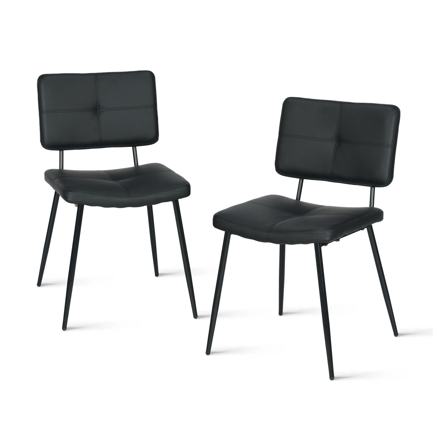 KOM Modern PU Dining Chairs Set of 2, Black Metal Legs