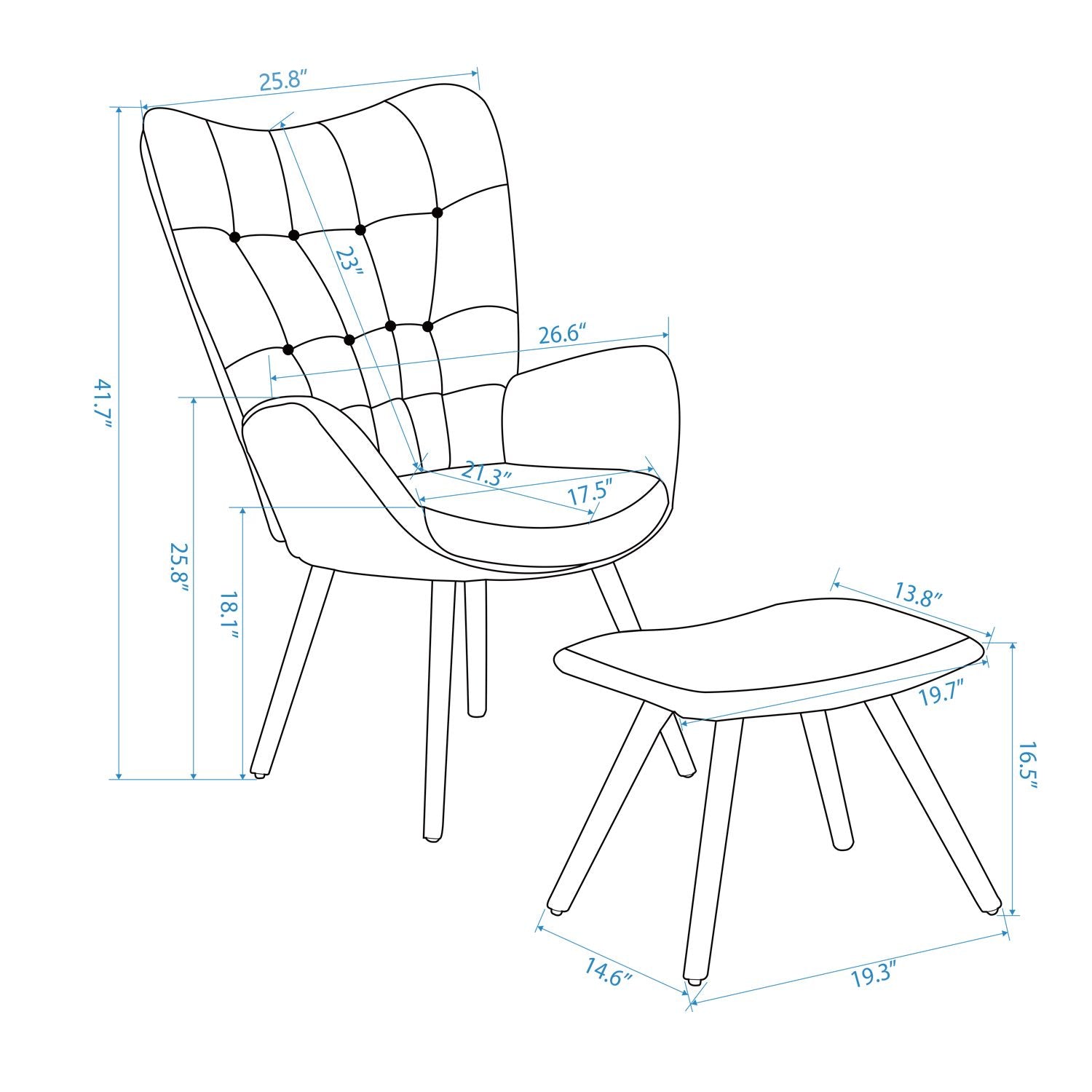 Homy Casa KAS Ottoman Blue Leisure Chair with Ottoman for Living Room and Home Relaxation Open Box