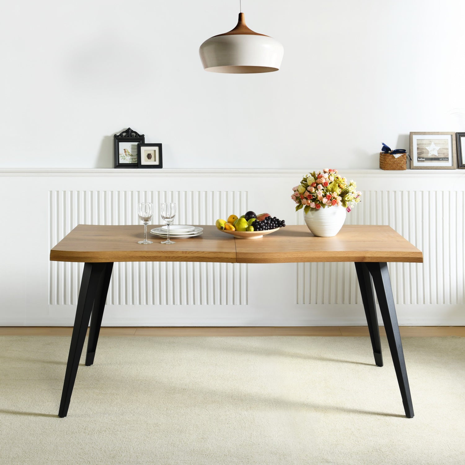 Homy Casa Lancelot 63” Dining Table for 6 Solid Wood Look Wavy Edge,Oak